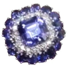 Timeless Blue Sapphire White Diamond White 18K Gold Ring for Her