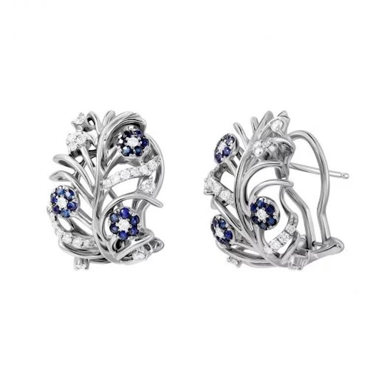 Klappbrisur-Ohrringe für Sie, zeitloser blauer Saphir, weißer Diamant, Weißgold (Ovalschliff) im Angebot