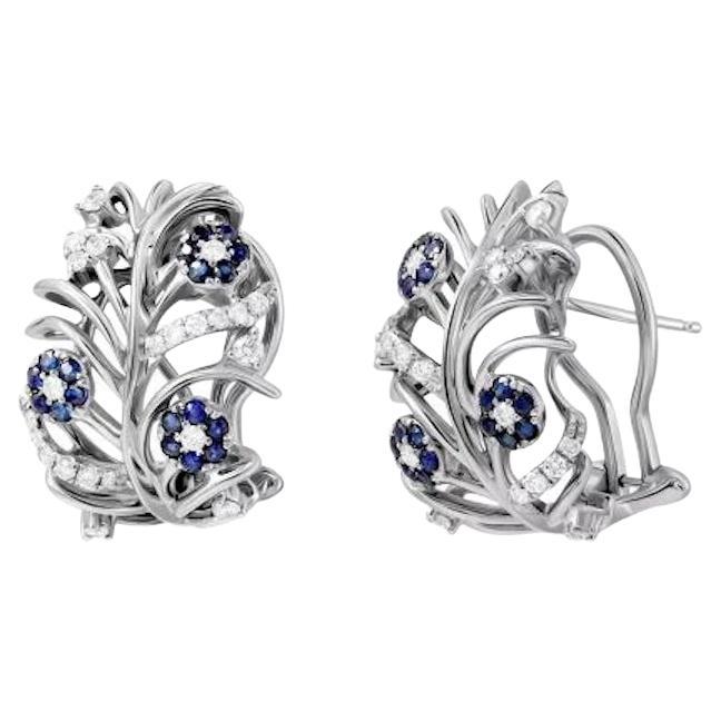 Boucles d'oreilles à levier intemporelles en or blanc avec saphir bleu et diamant blanc pour elle