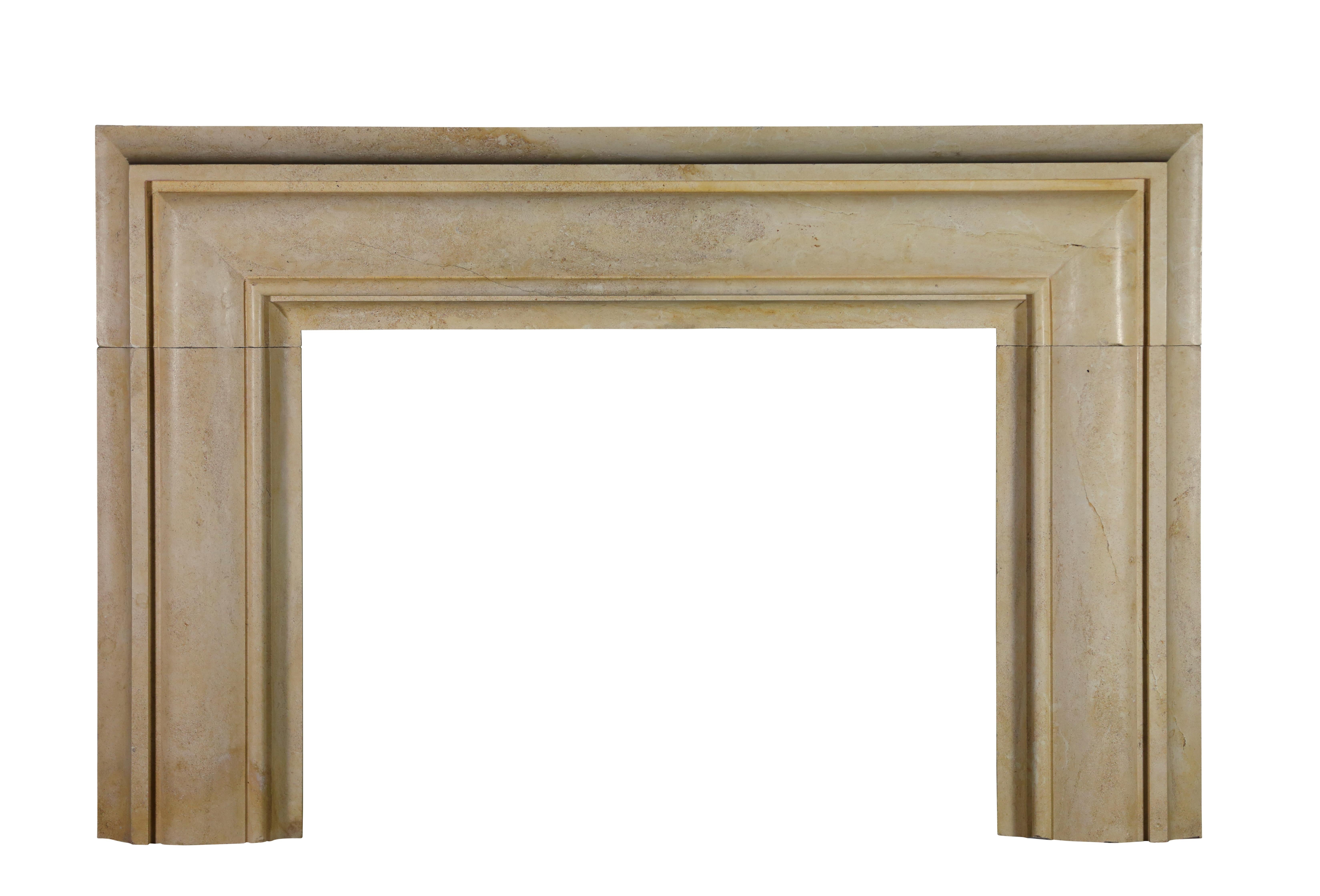 Timeless Bolection Stone Fireplace Surround.
Ultimate grand proportions for an original grand fireplace decor. Late 19th century from France. Lots of images to show the natural stone. The shade adapts to the light of the room.
The decorative