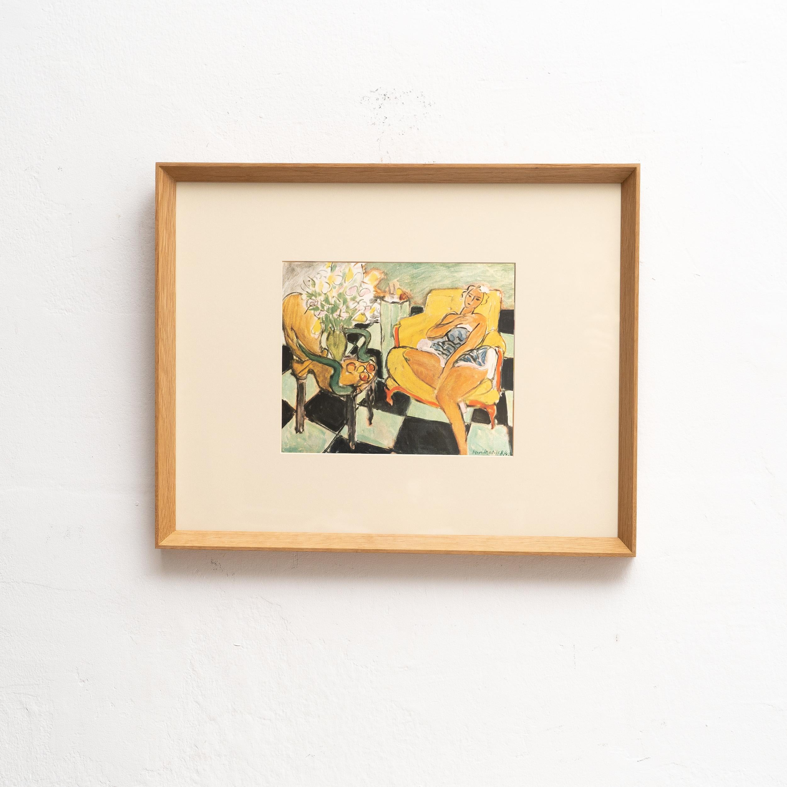 Tauchen Sie ein in die zeitlose Brillanz von Henri Matisse mit dieser außergewöhnlichen Farblithografie, die 1943 von den Editions du Chene in Paris, Frankreich, fachmännisch herausgegeben wurde. In einem wunderschönen Massivholzrahmen mit einer