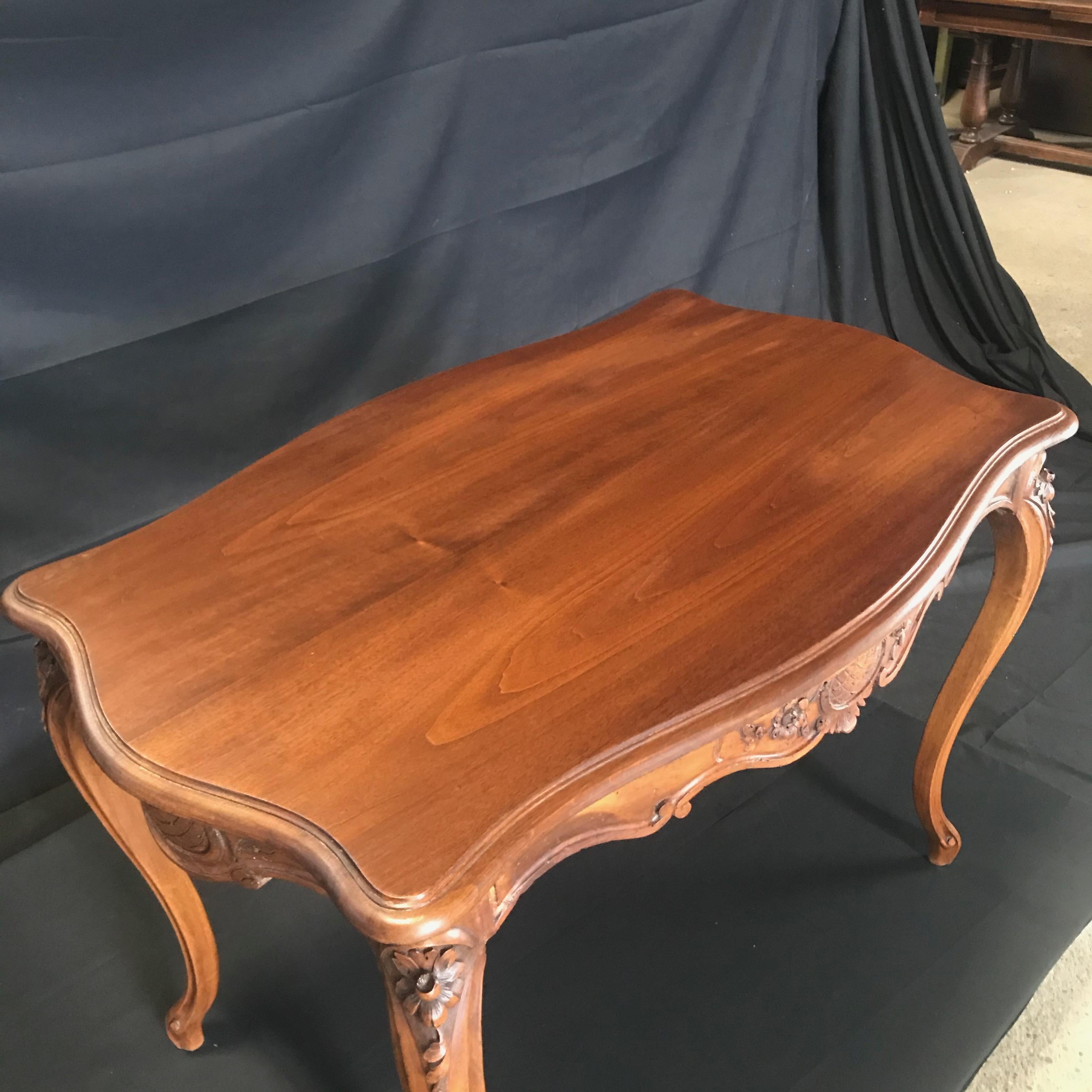 Timeless Carved French Walnut Louis XV Table or Writing Desk with One Drawer 6