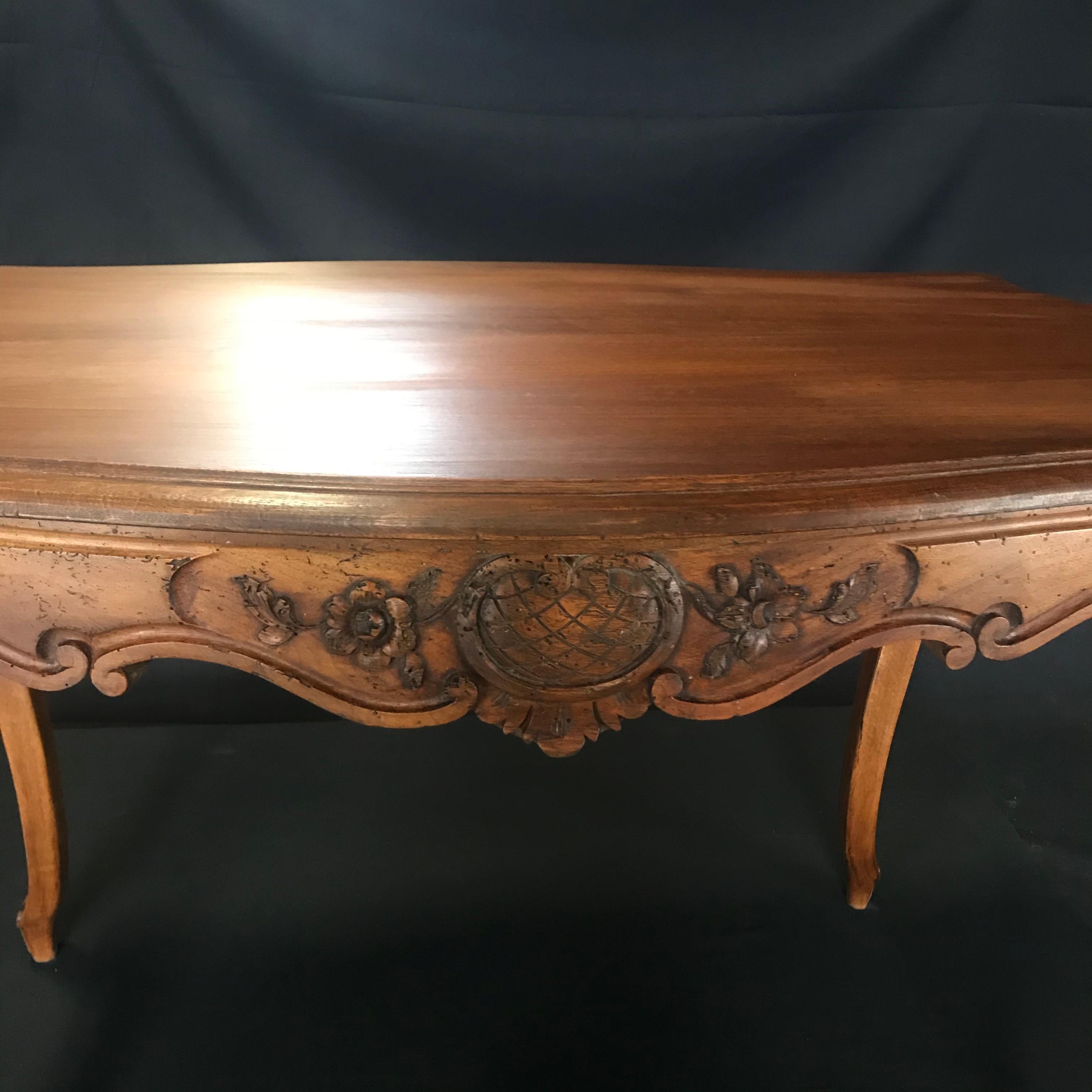 Timeless Carved French Walnut Louis XV Table or Writing Desk with One Drawer 2
