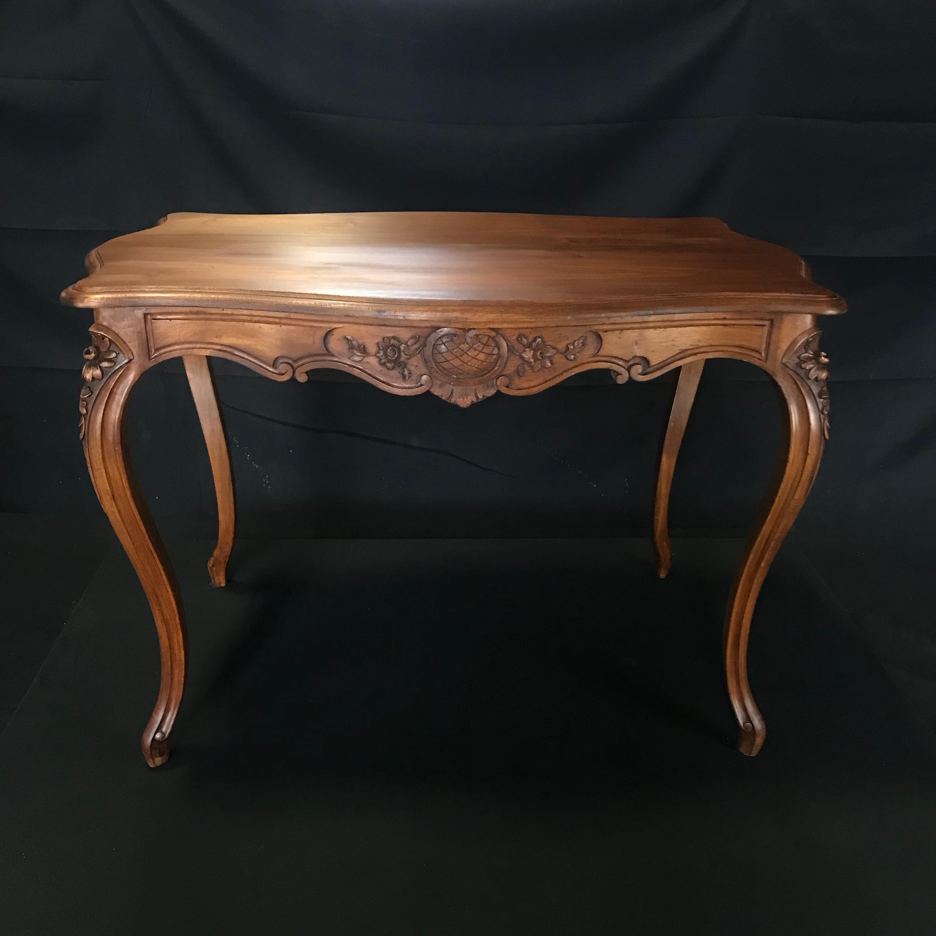 Timeless Carved French Walnut Louis XV Table or Writing Desk with One Drawer 3