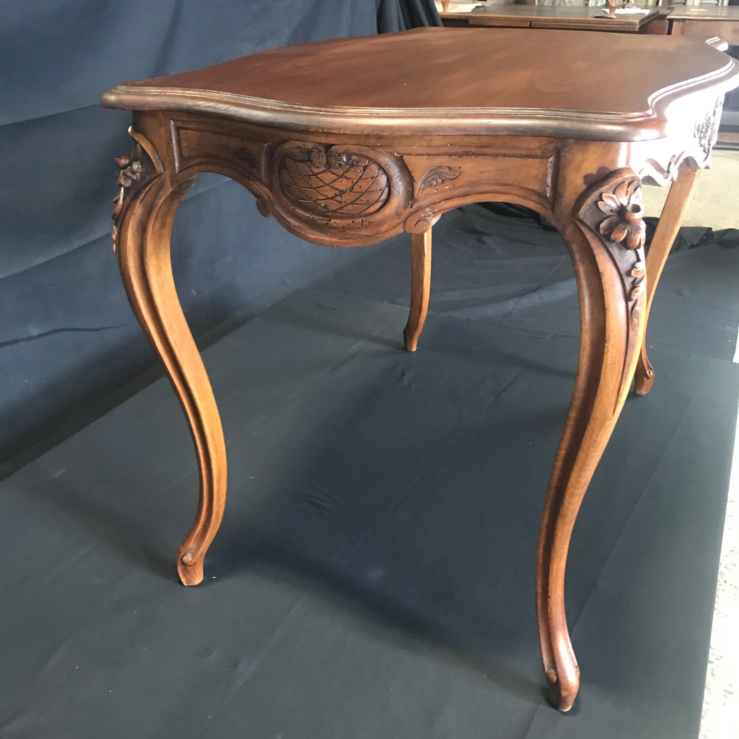 Timeless Carved French Walnut Louis XV Table or Writing Desk with One Drawer 4