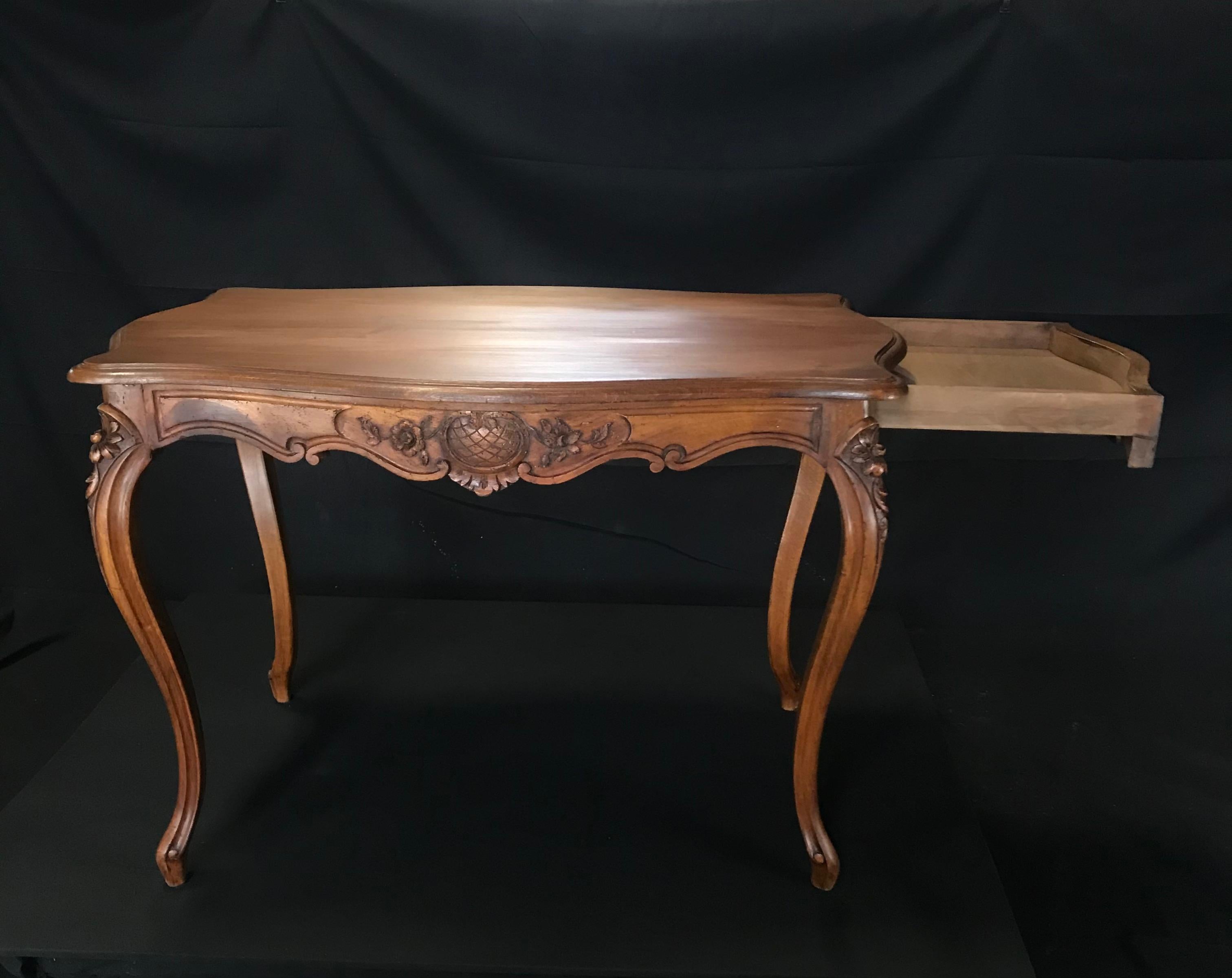 Timeless Carved French Walnut Louis XV Table or Writing Desk with One Drawer 5