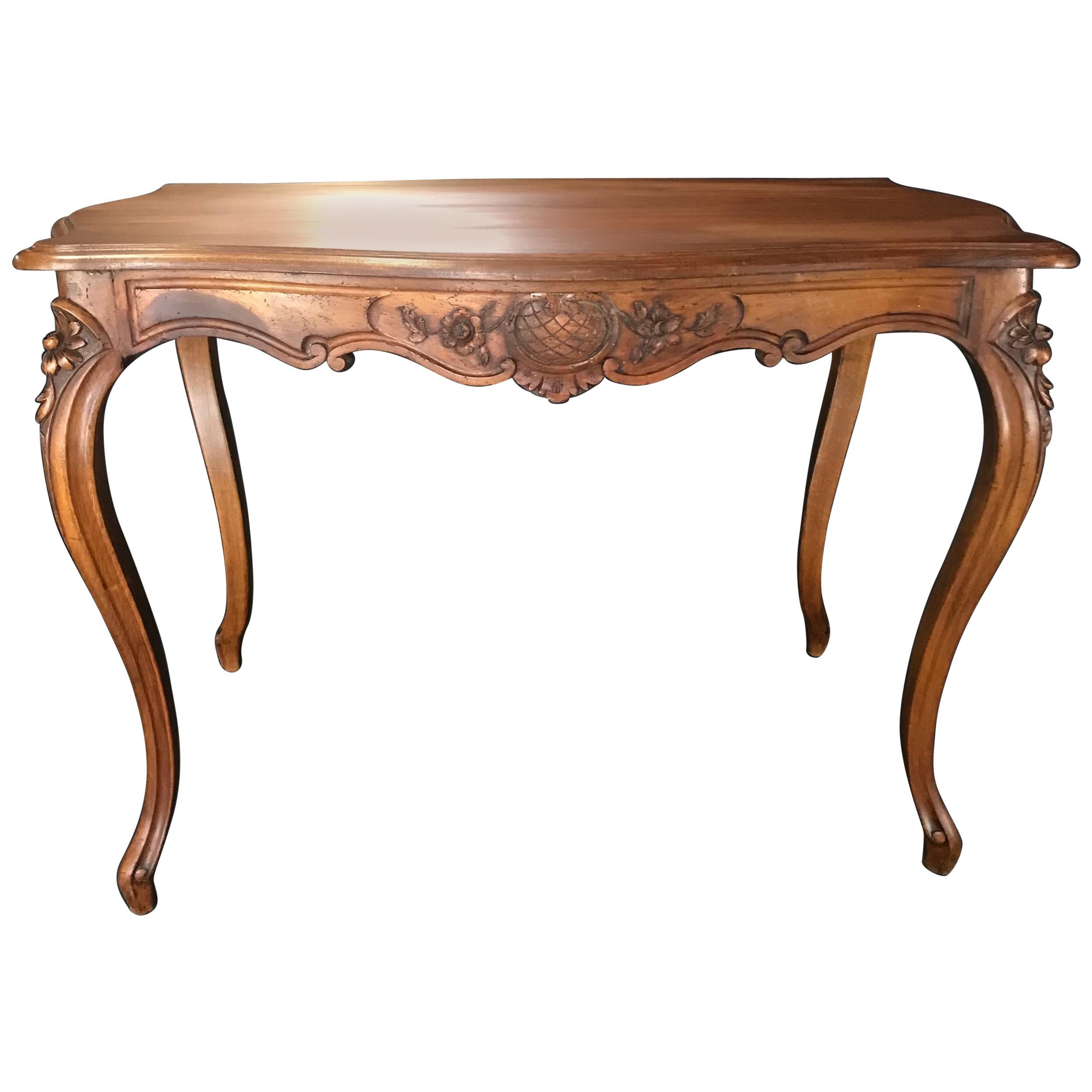 Timeless Carved French Walnut Louis XV Table or Writing Desk with One Drawer