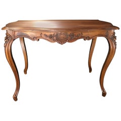 Timeless Carved French Walnut Louis XV Table or Writing Desk with One Drawer