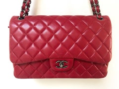 TIMELESS CHANEL JUMBO BAG, rotes gestepptes Lammfellleder, 2010 Seidenmetallkette