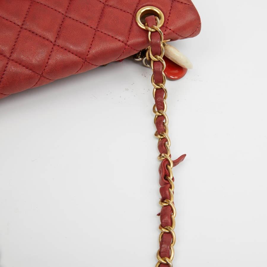 Timeless Chanel Limited Edition Quilted Red Bag With Charms 6