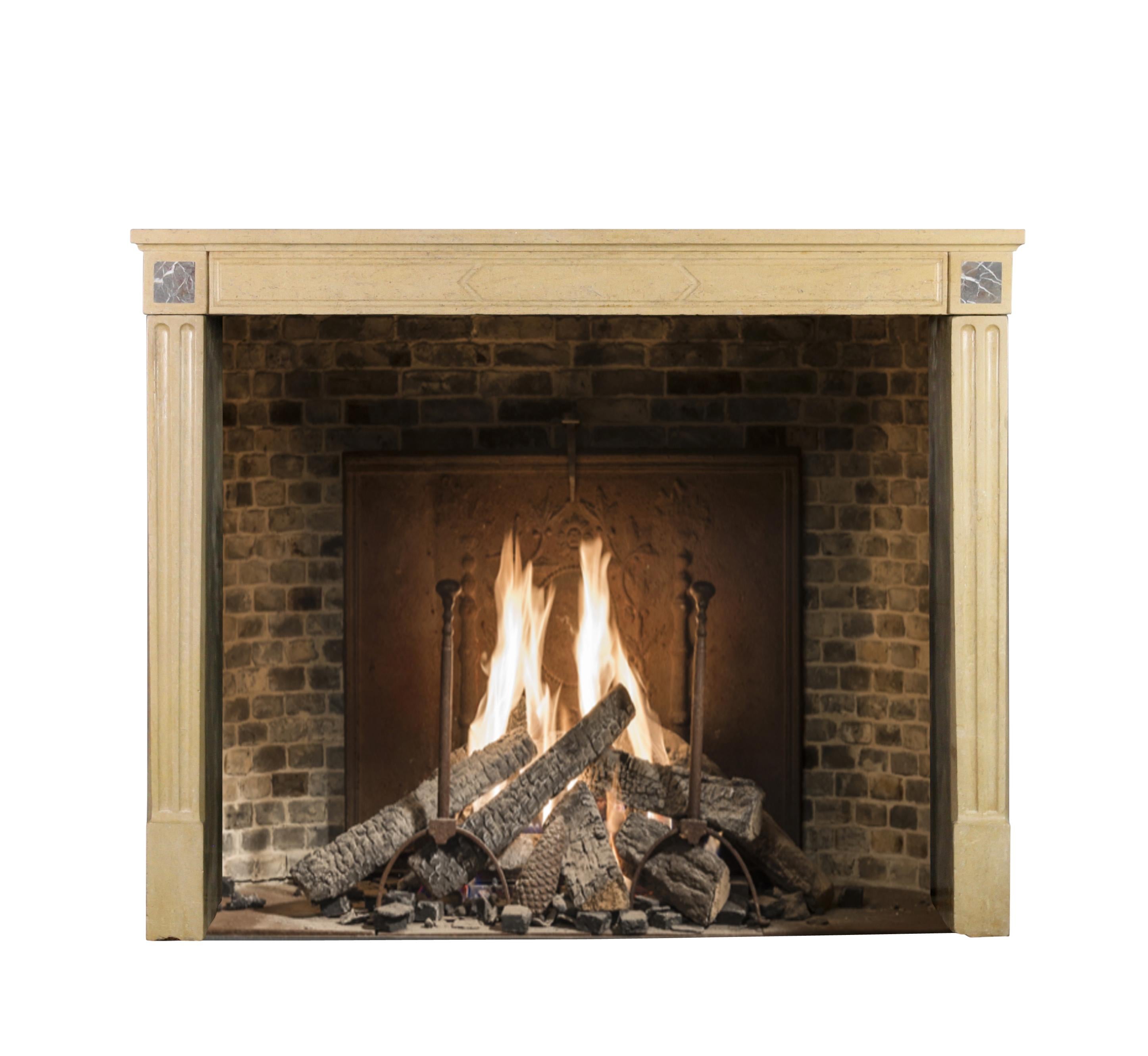 Hand-Carved Timeless Chique French Limestone Antique Fireplace Surround For Sale