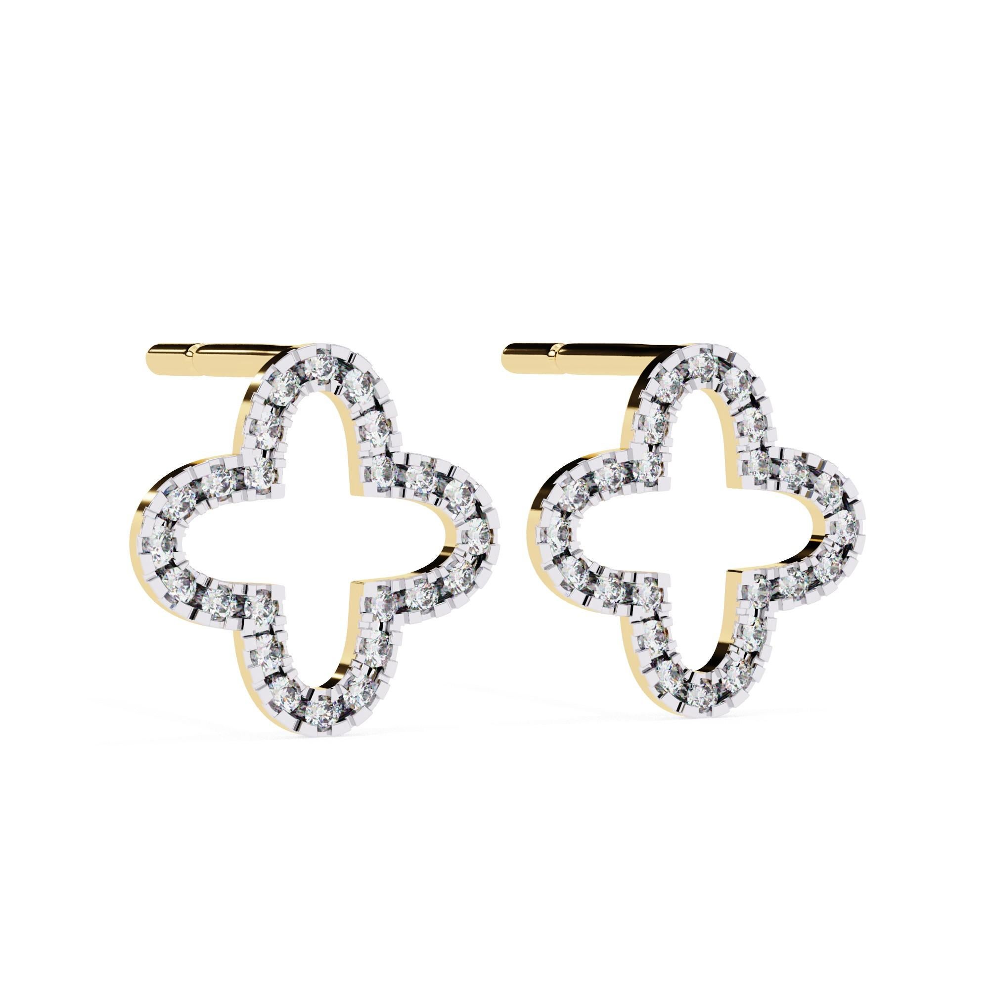 Elevate your elegance with the Radiant Clover Diamond Studs, crafted in luxurious 14kt Yellow gold weighing 1.8 grams. These sophisticated earrings feature a graceful clover-shaped design, adorned with 0.288 carats of sparkling round natural