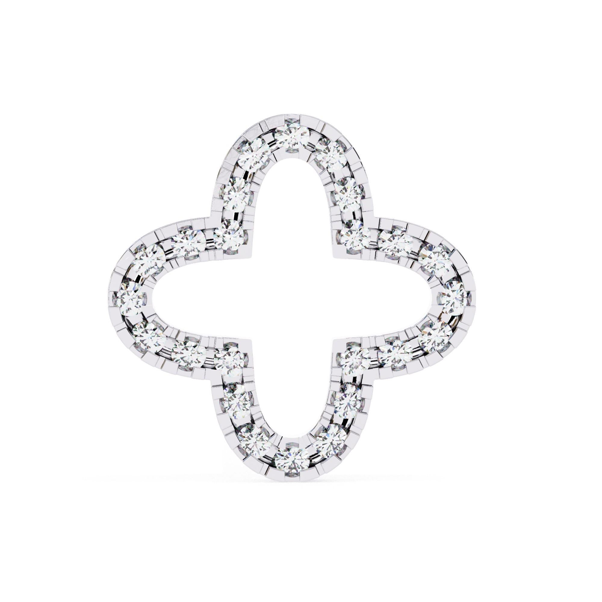 Round Cut Timeless Clover Natural Diamond Studs In 14KT Yellow Gold For Sale