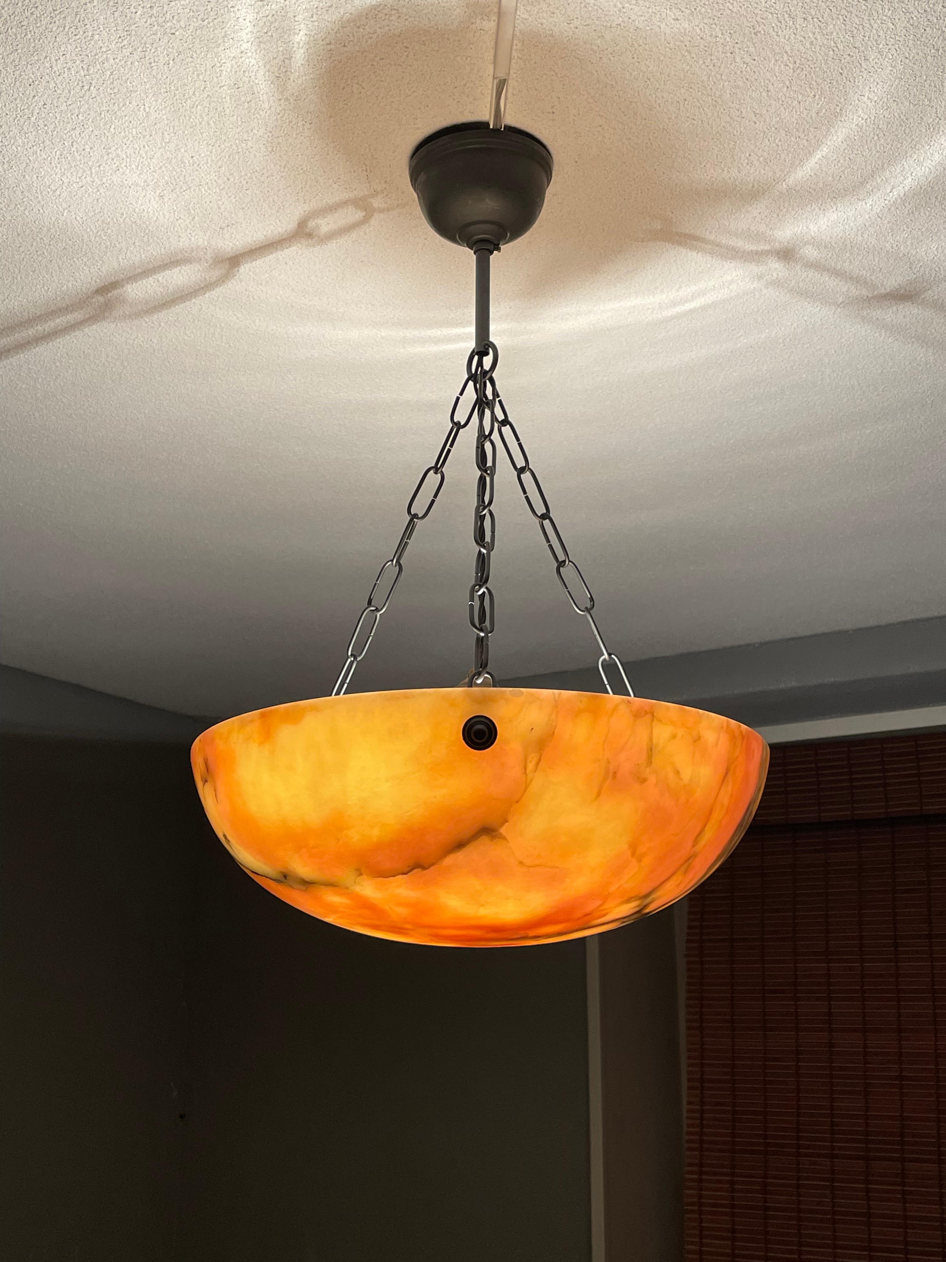 Timeless & Colorful Art Deco Alabaster Pendant Light w. Matching Design Canopy For Sale 10