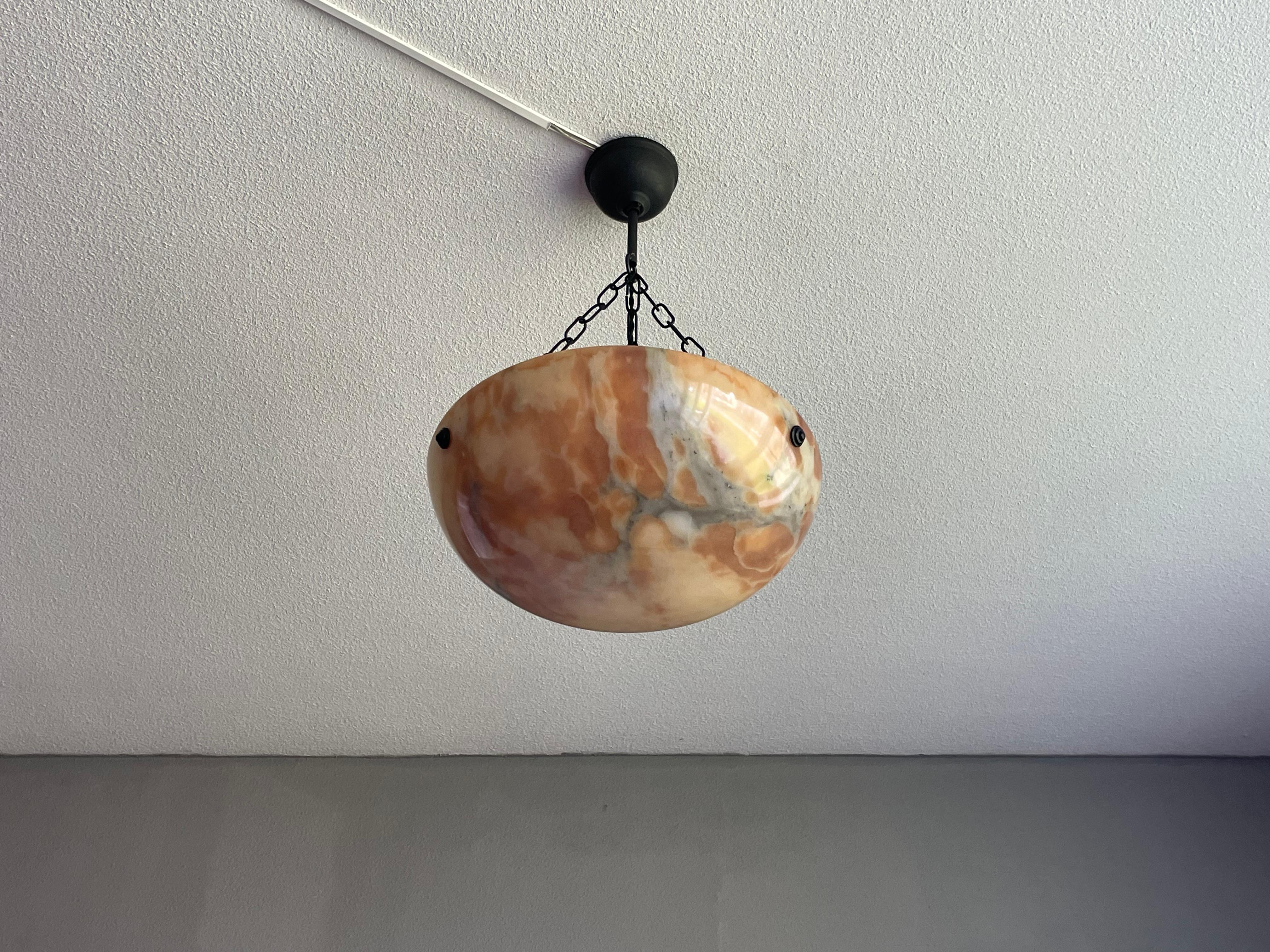Timeless & Colorful Art Deco Alabaster Pendant Light w. Matching Design Canopy 1