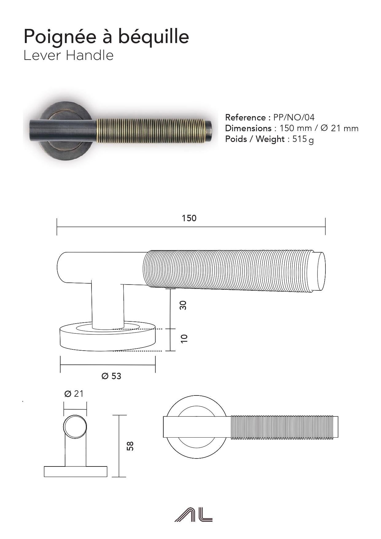 XXI secolo e contemporaneo PP/NO/04 Maniglia per porta in ottone con finitura canna di fucile e oro antico in vendita