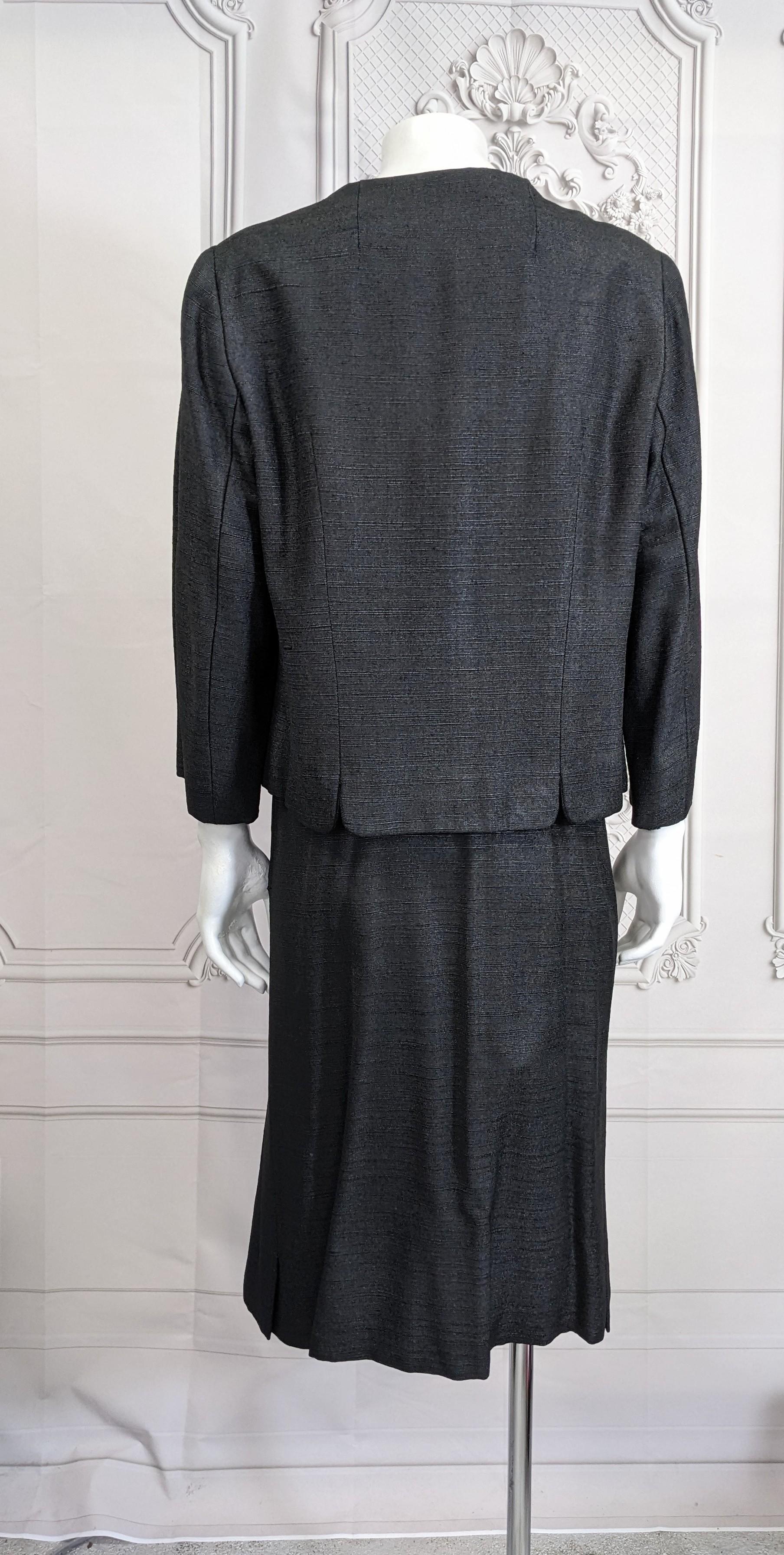Timeless Cristobal Balenciaga Haute Couture Ribbed Silk Suit For Sale 3