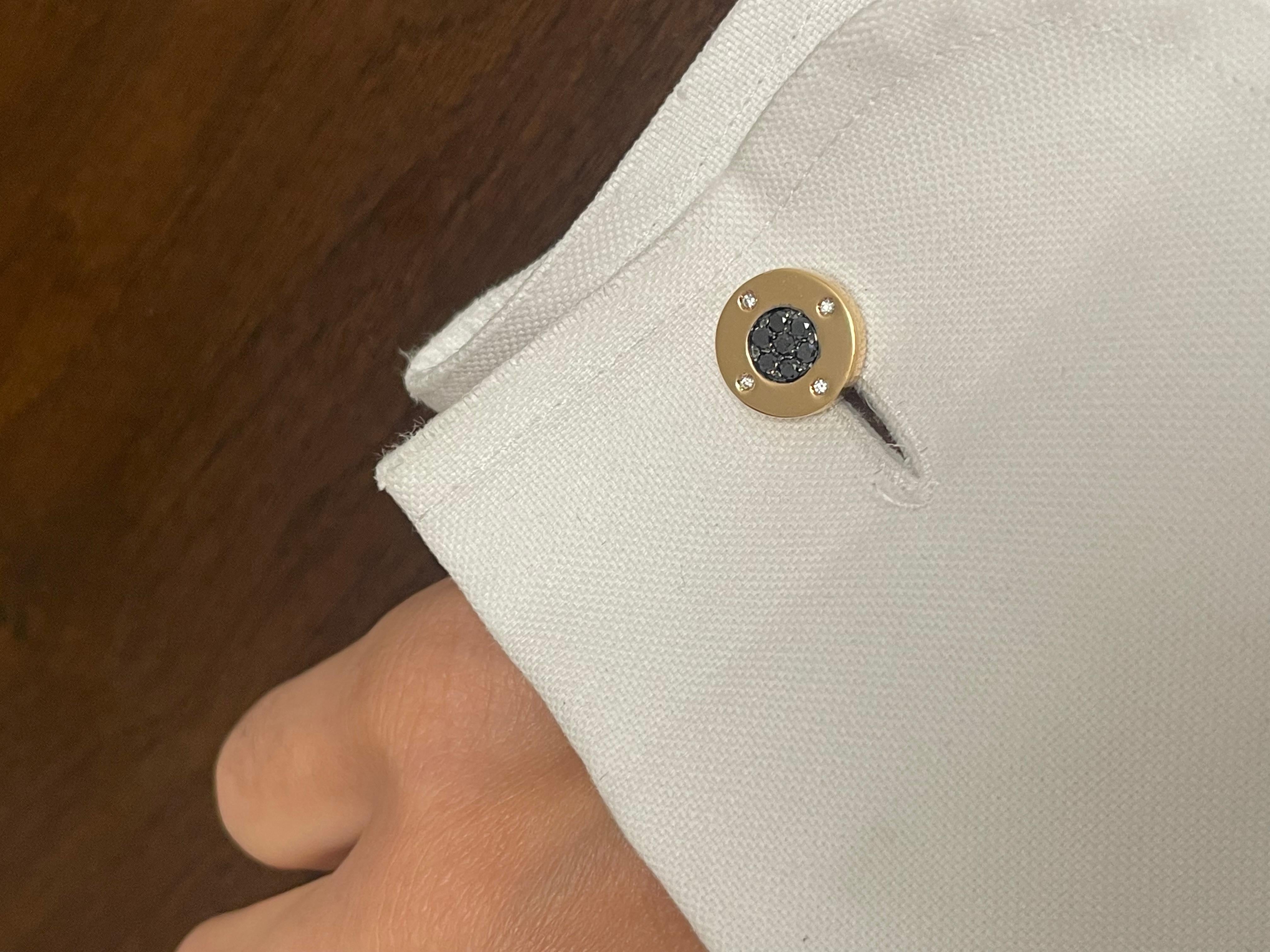 Timeless Cufflinks Black Diamonds & Yellow Gold In New Condition For Sale In Monte-Carlo, MC