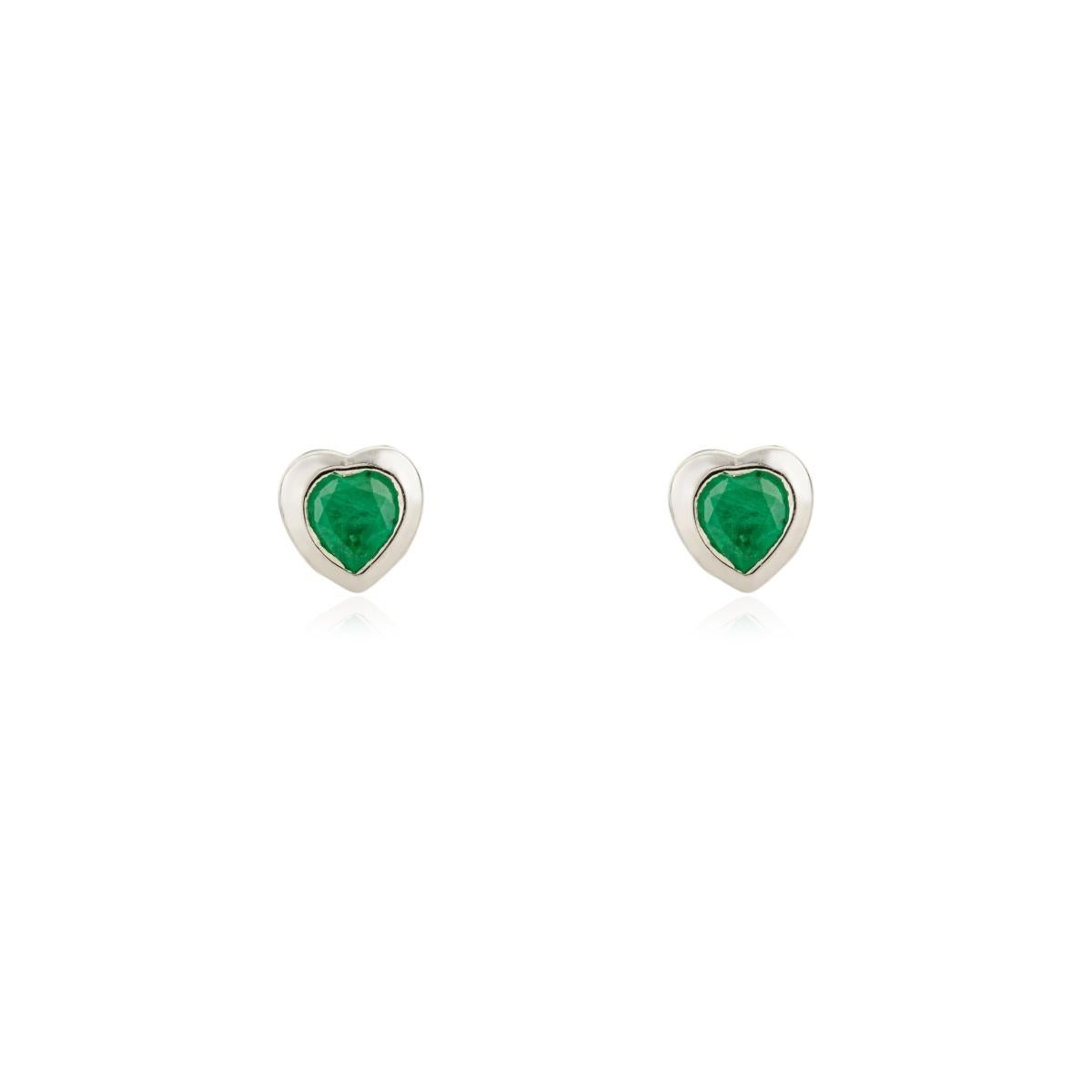 Art déco Boucles d'oreilles Timeless en or blanc 14 carats avec cœur en émeraude, à porter tous les jours en vente