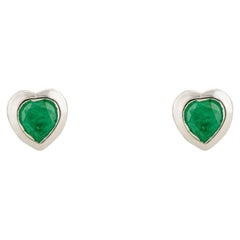 Atemporales y delicados Pendientes Corazón Esmeralda de Oro Blanco de 14k para uso diario