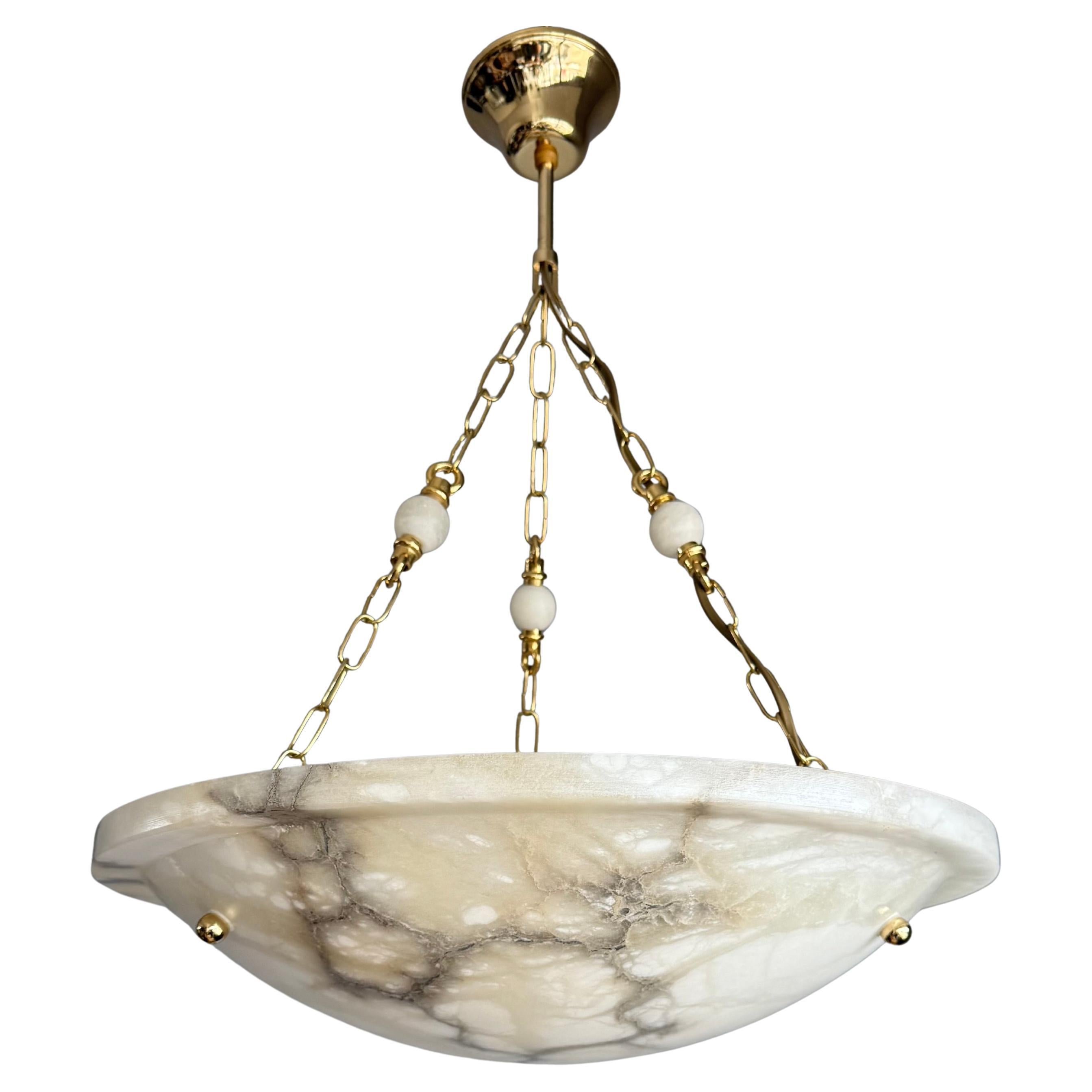 Timeless Design & 18.9" Ø Art Deco Style Alabaster Flush Mount / Pendant Light For Sale