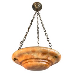 Antique Timeless Design Art Deco Amber Color & Layered Alabaster Pendant Light / Fixture