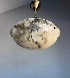 Timeless Design Hand Crafted White & Black Art Deco Alabaster Pendant Light