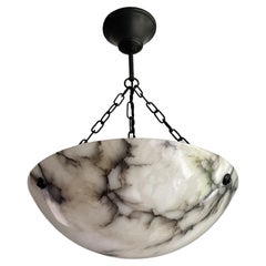 Timeless Design Handcarved White & Black Art Deco Alabaster Pendant / Chandelier