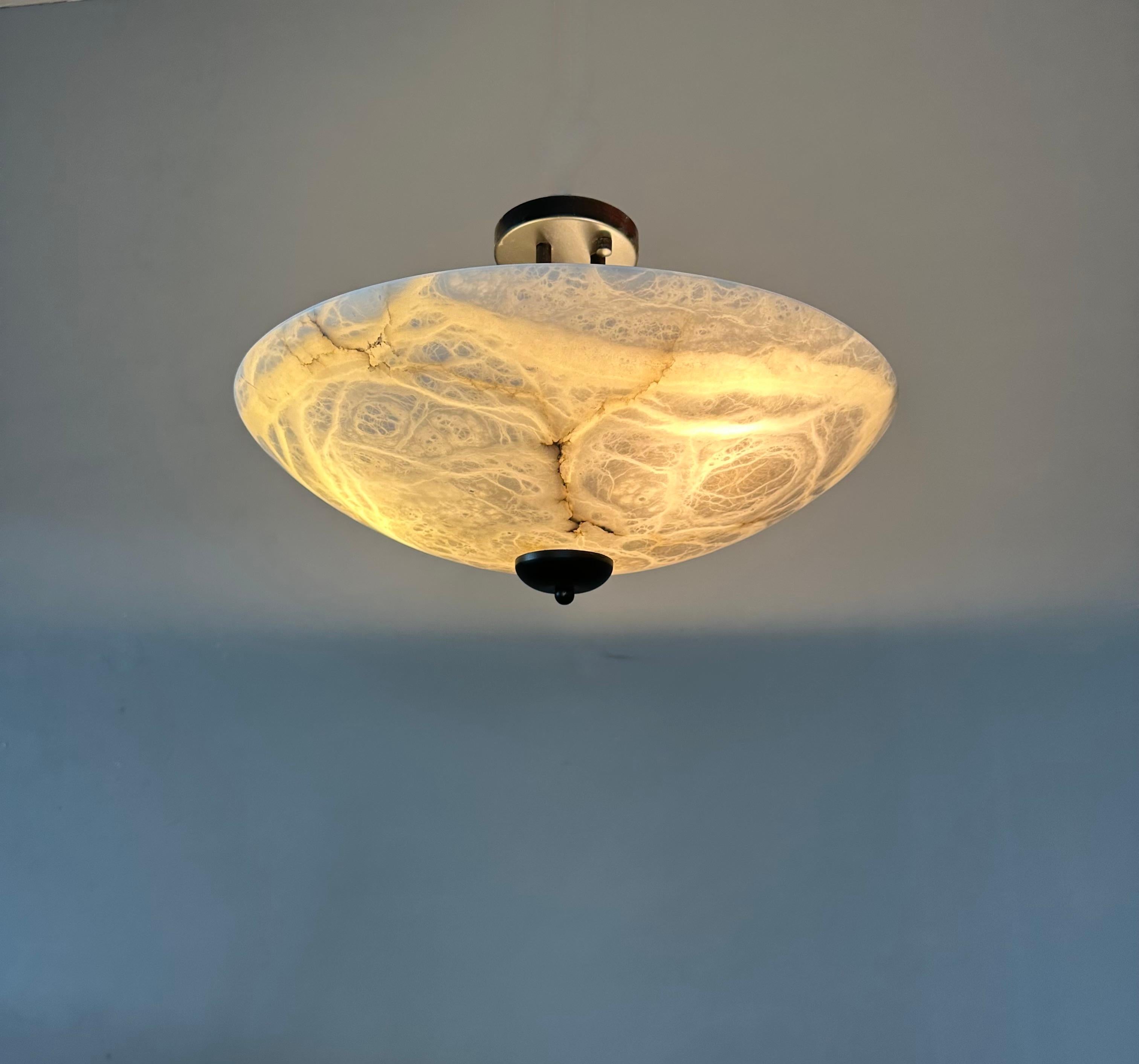 Timeless Design & Large Art Deco Design Alabaster Flush Mount / Pendant Lamp In Excellent Condition In Lisse, NL