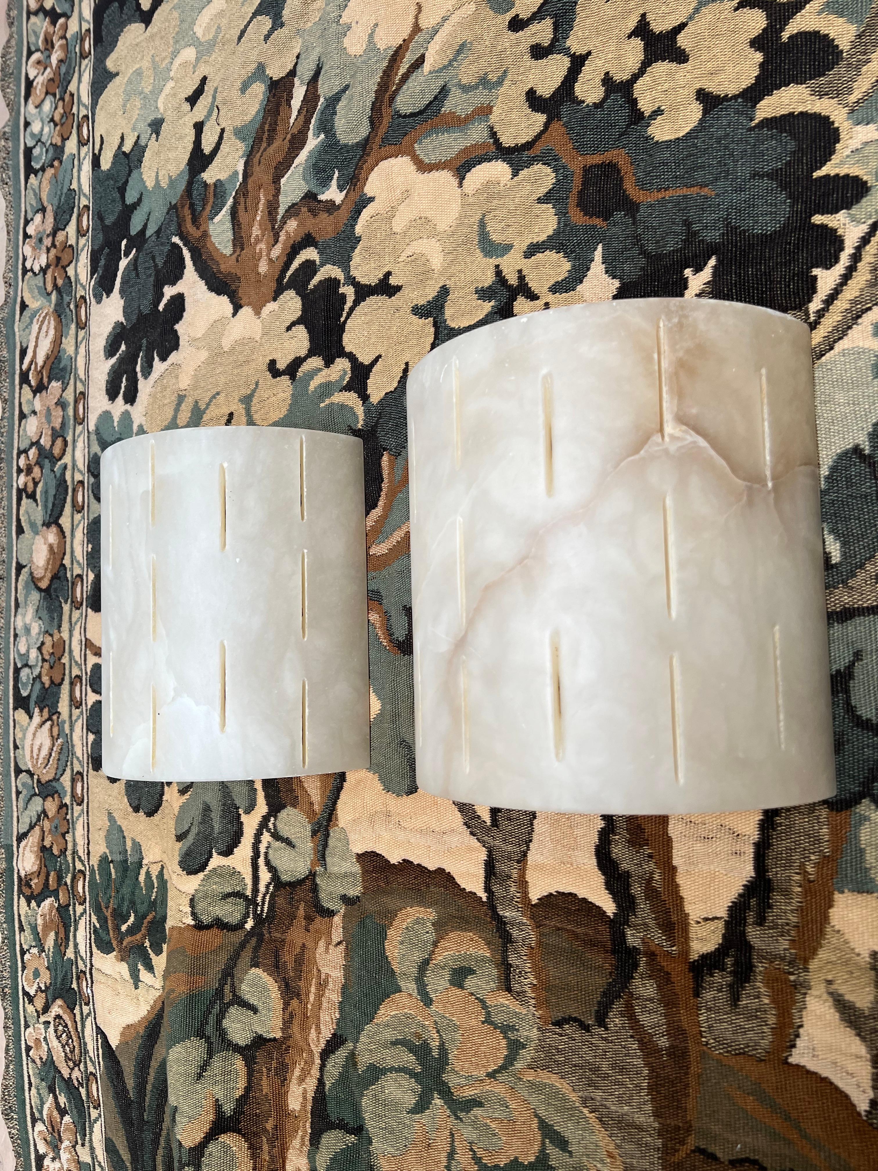 Timeless Design Pair of Art Deco Style Alabaster Wall Sconces / Light Fixtures For Sale 2