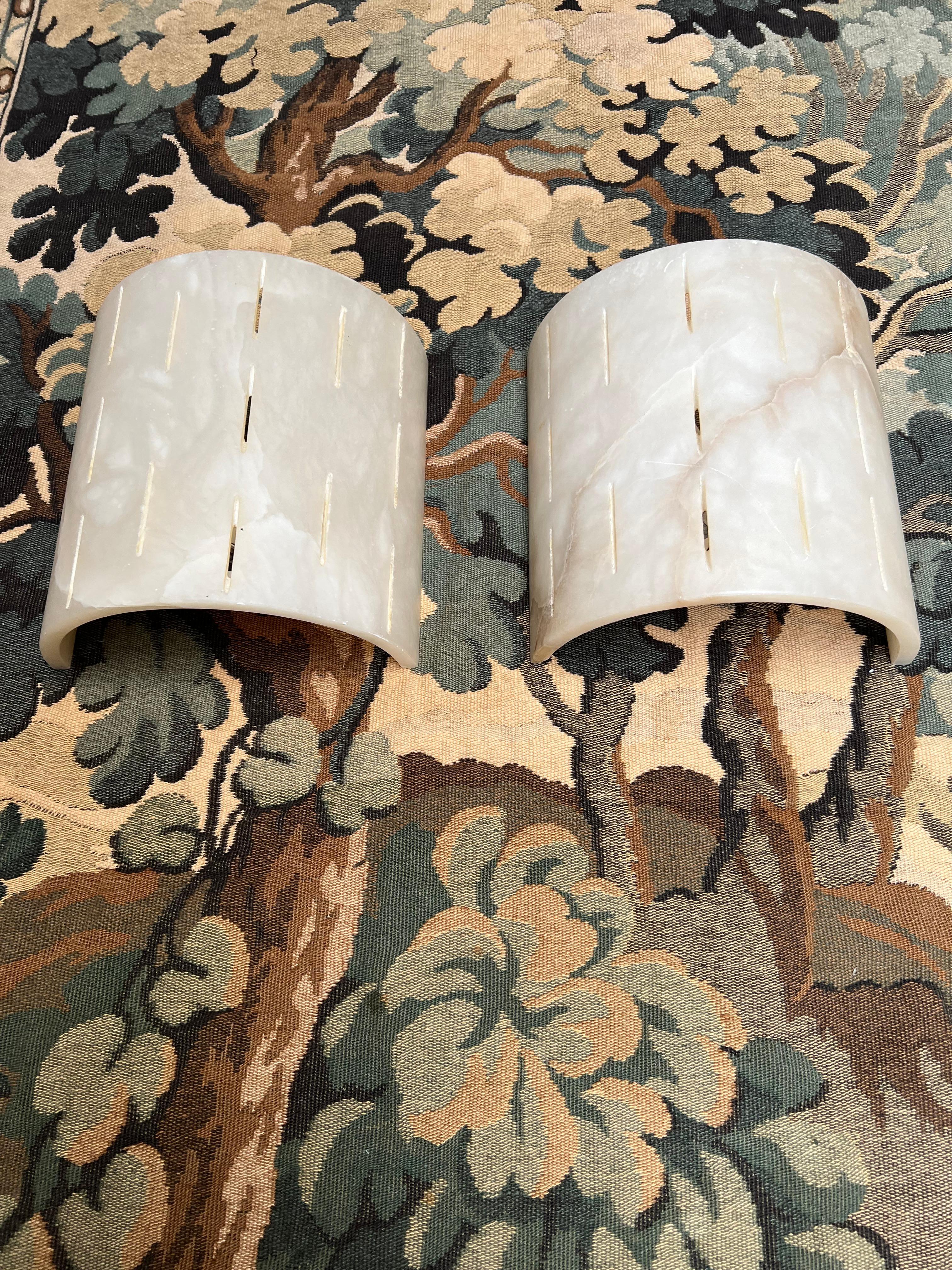 Timeless Design Pair of Art Deco Style Alabaster Wall Sconces / Light Fixtures For Sale 5