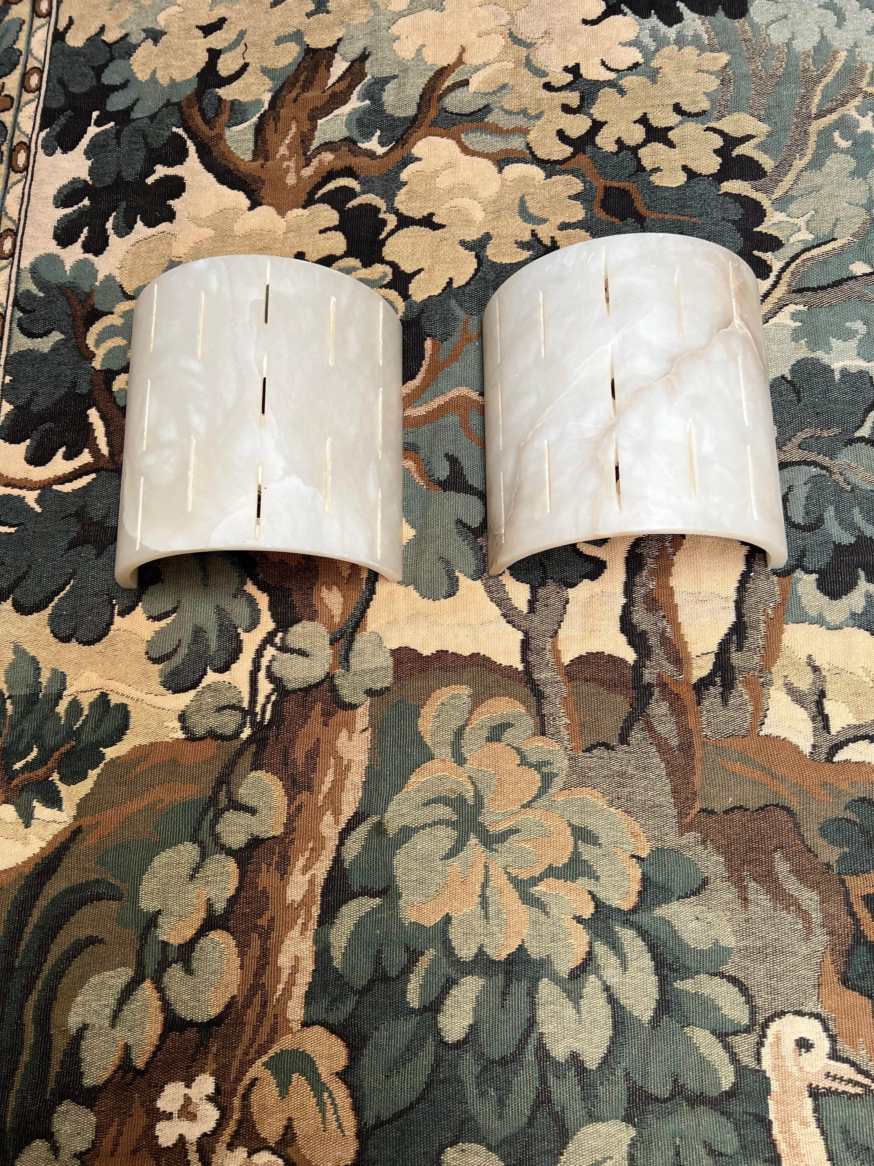 Timeless Design Pair of Art Deco Style Alabaster Wall Sconces / Light Fixtures For Sale 10