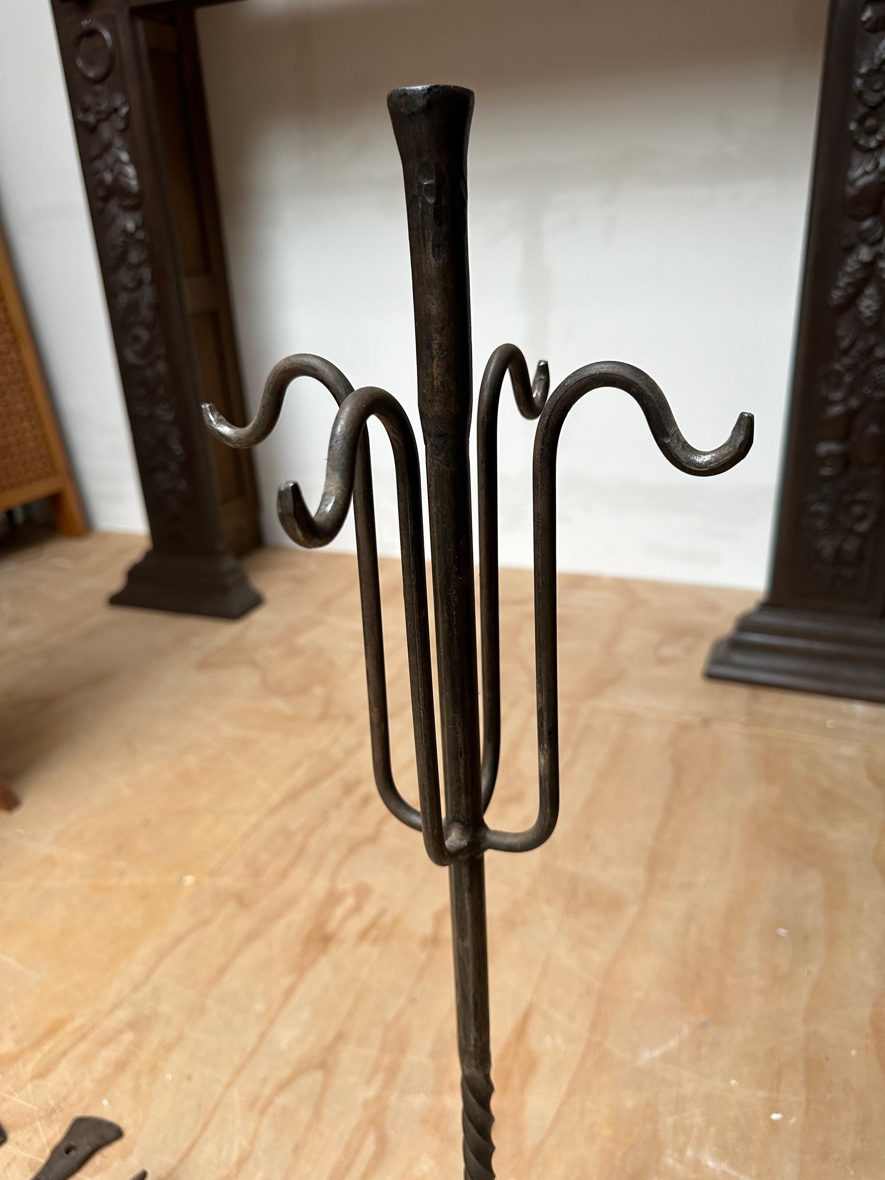Timeless Design with Subtle Hand Forged Forms, Wrought Iron Fireplace Tools Set  For Sale 4