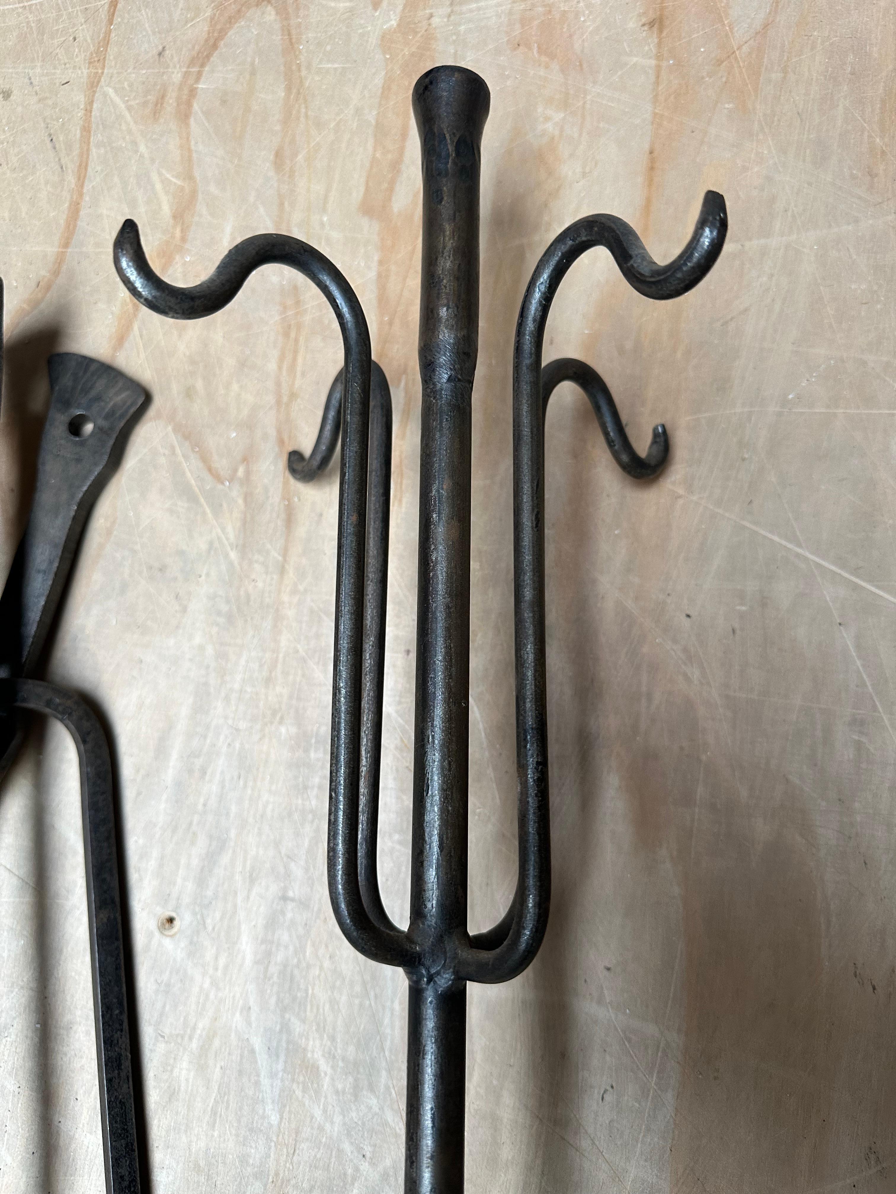 Timeless Design with Subtle Hand Forged Forms, Wrought Iron Fireplace Tools Set  For Sale 5