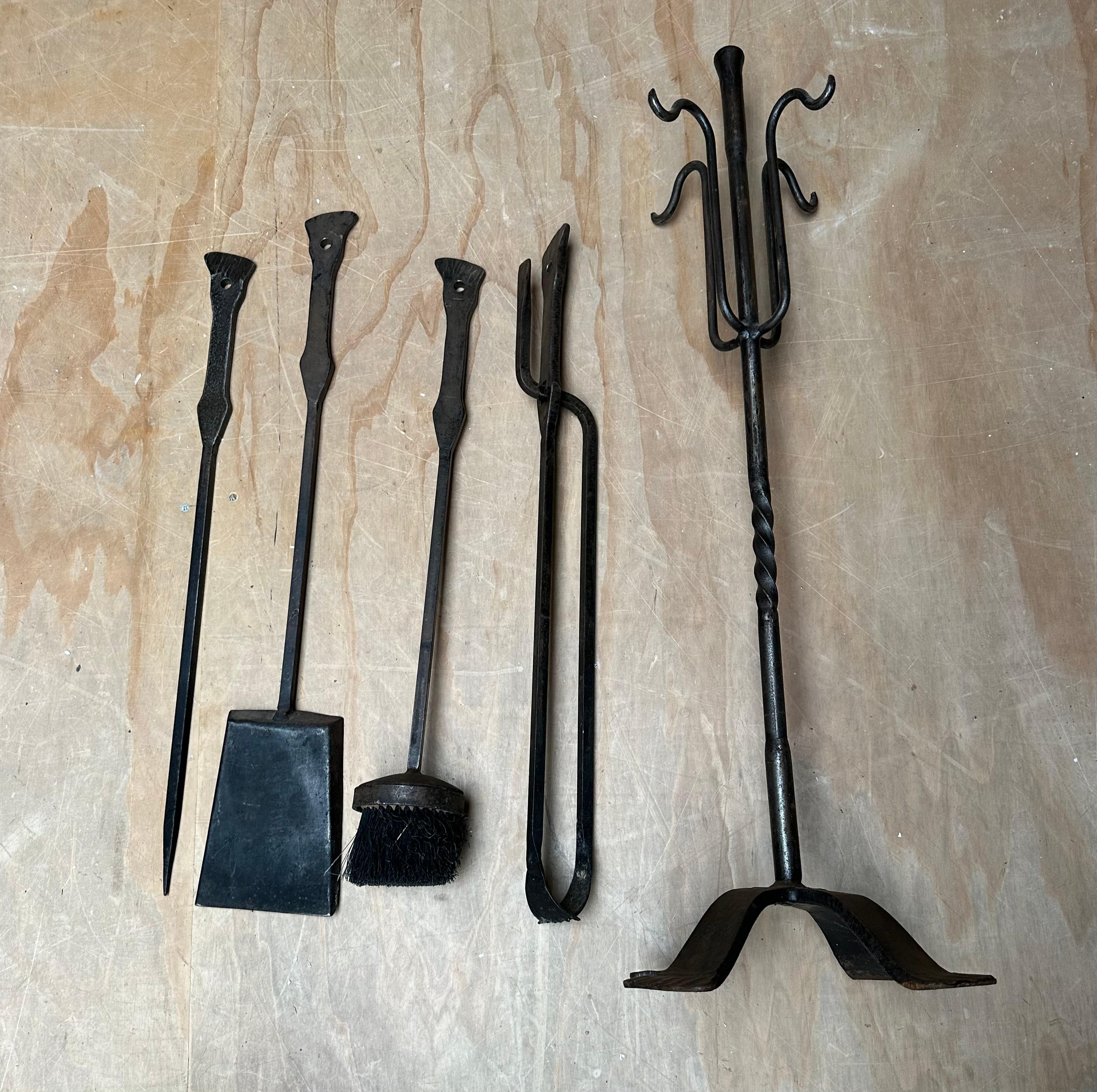 Timeless Design with Subtle Hand Forged Forms, Wrought Iron Fireplace Tools Set  For Sale 6