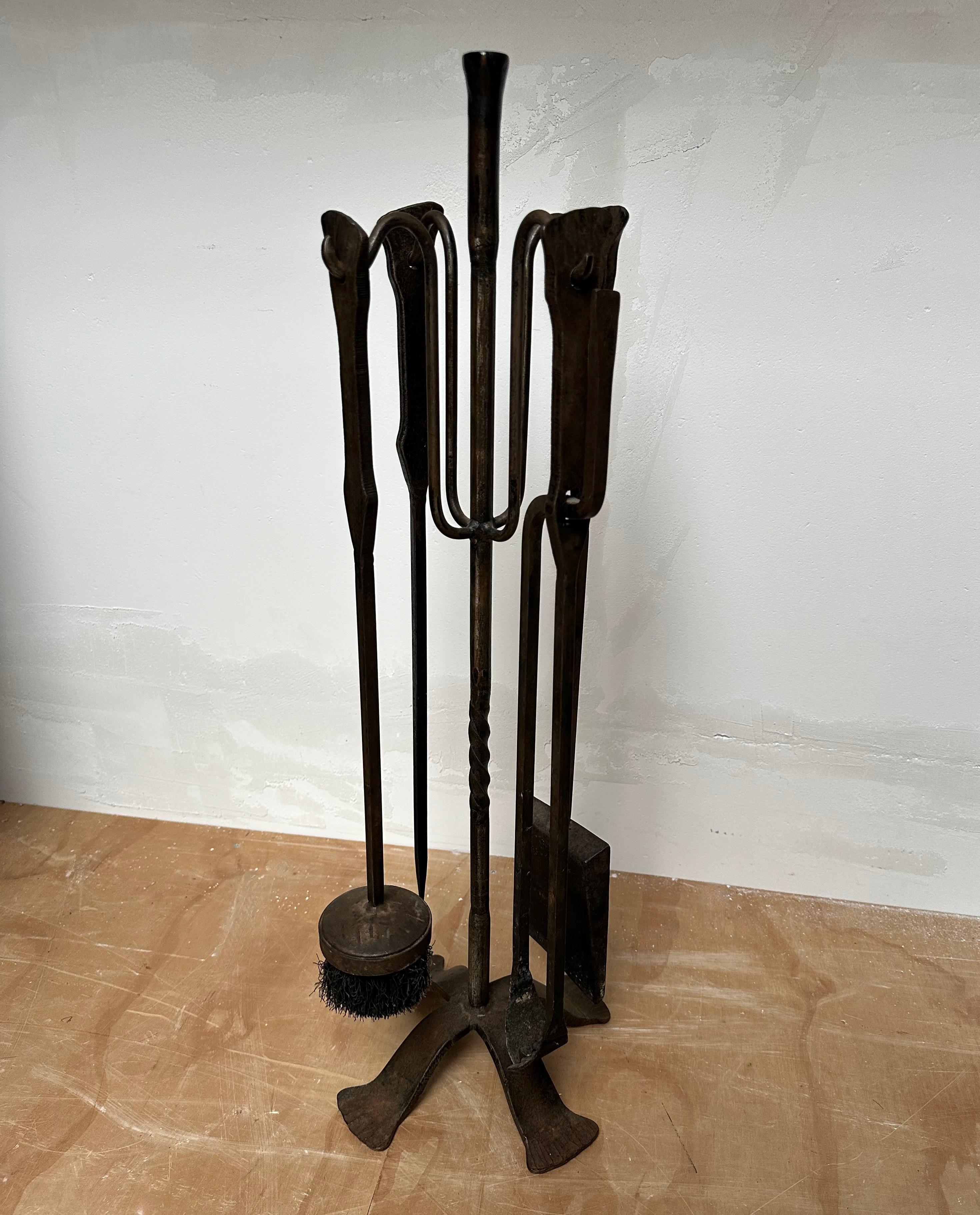 Timeless Design with Subtle Hand Forged Forms, Wrought Iron Fireplace Tools Set  For Sale 10