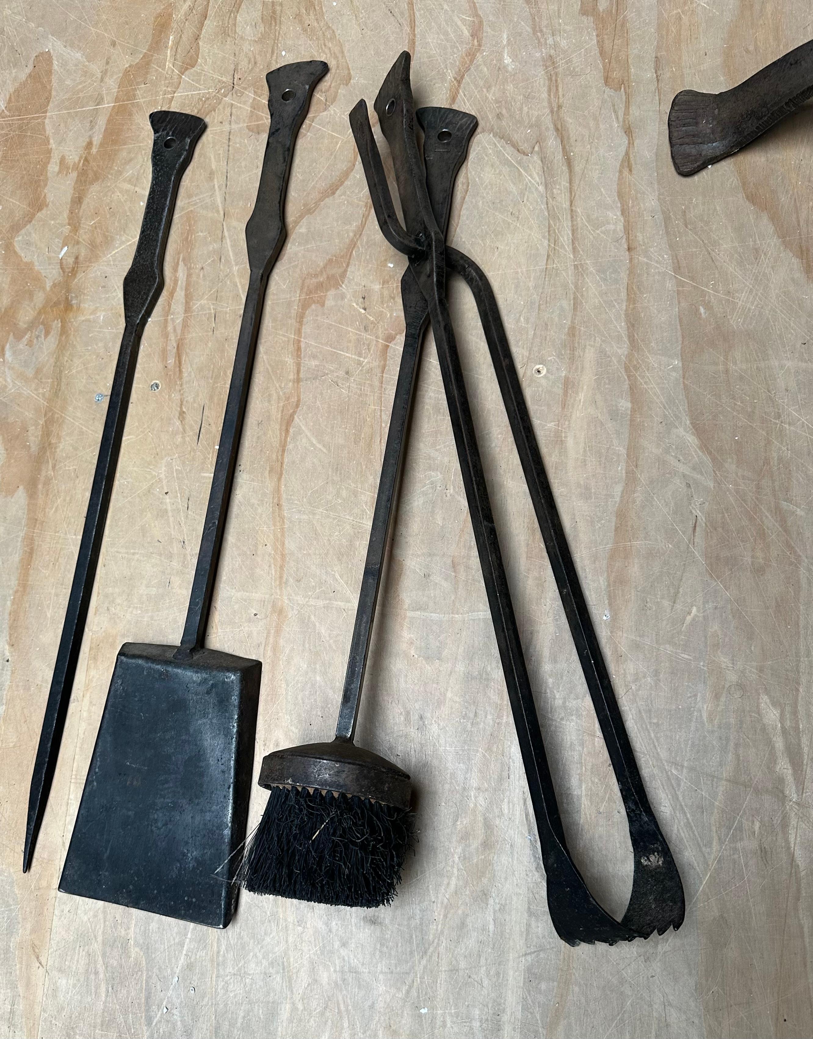 Timeless Design with Subtle Hand Forged Forms, Wrought Iron Fireplace Tools Set  For Sale 2
