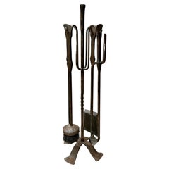 Used Timeless Design with Subtle Hand Forged Forms, Wrought Iron Fireplace Tools Set 