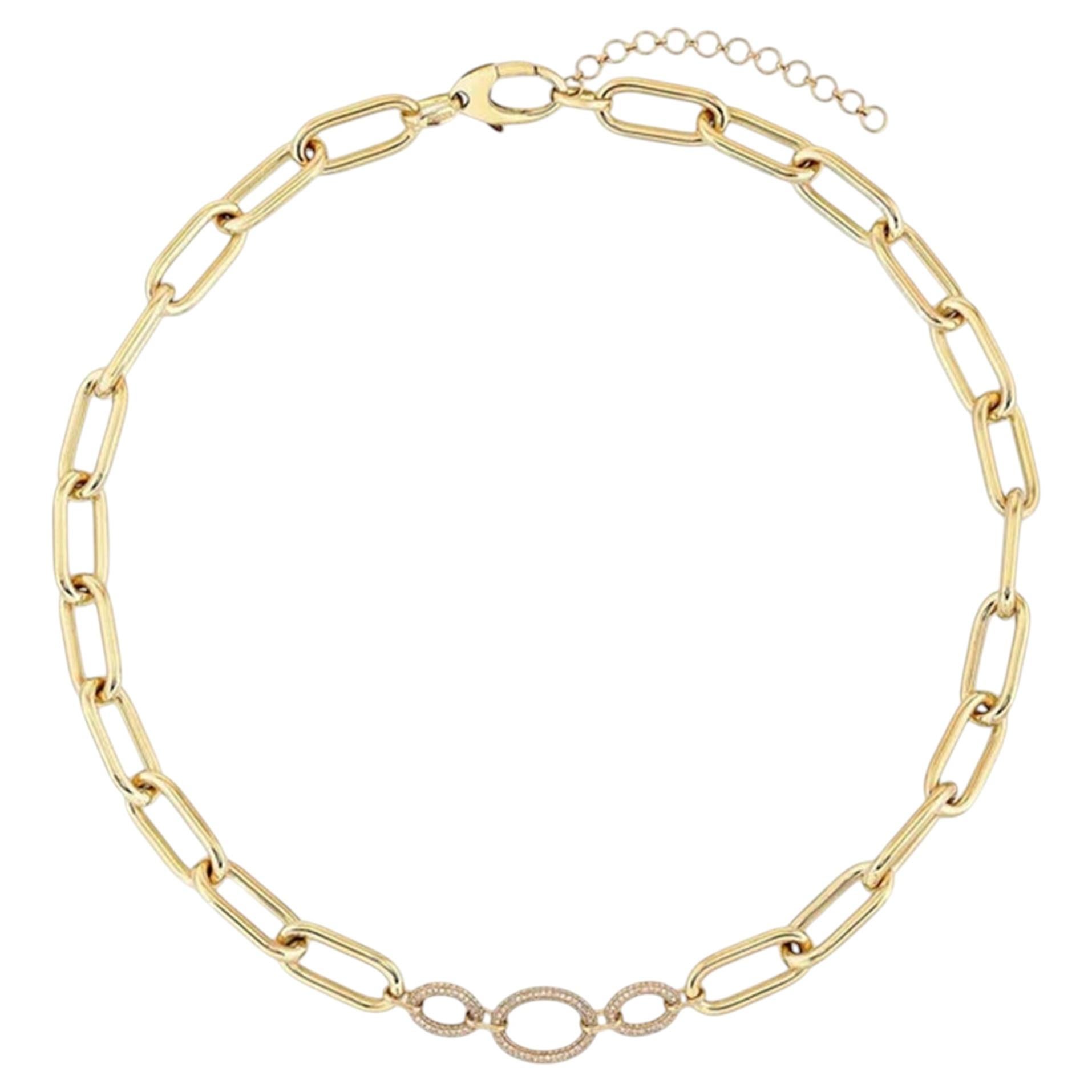 Collar vintage de oro amarillo de 14K con eslabones y diamante natural de 0,56 ct