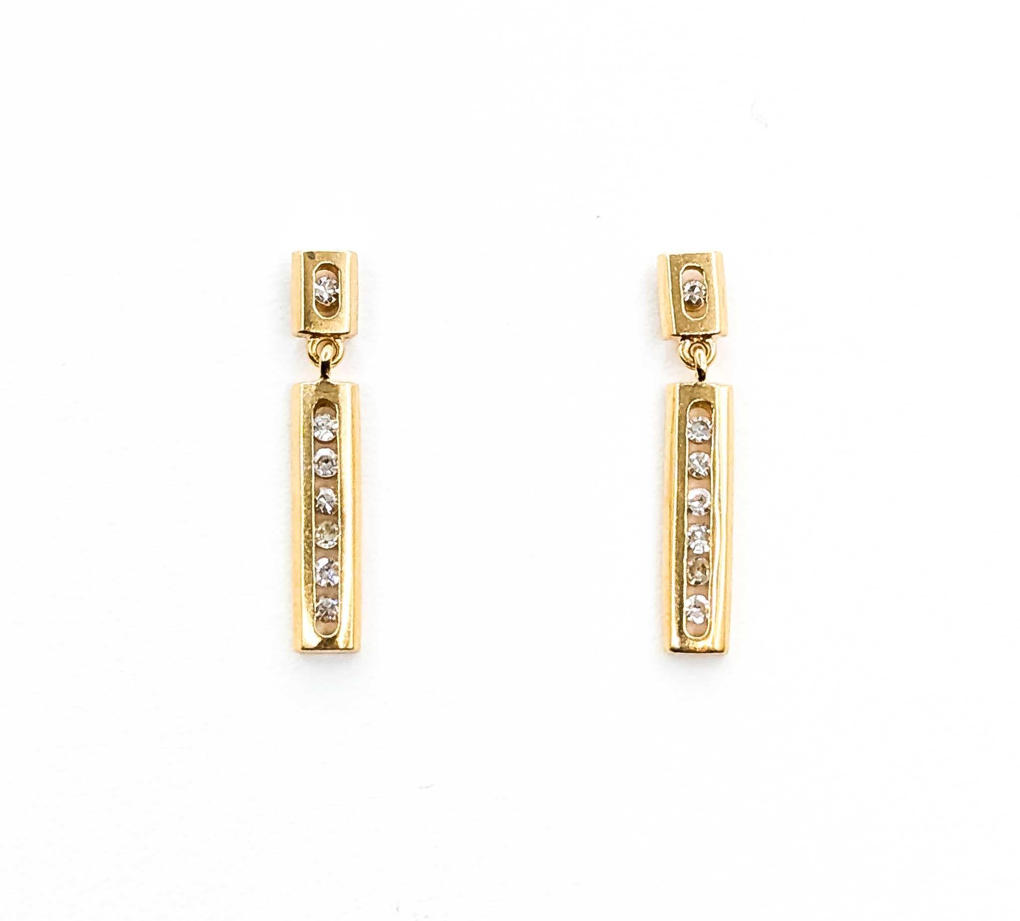 Timeless Diamond Dangle Bar Earrings in 14K Yellow Gold For Sale 2