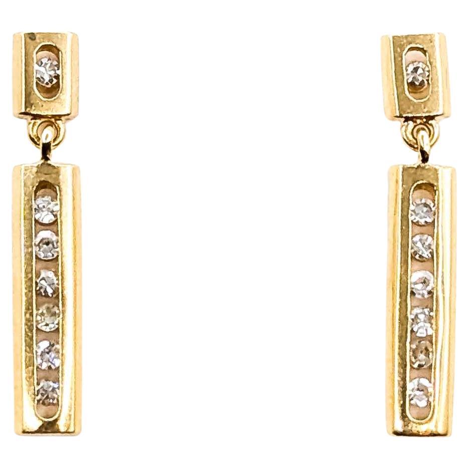Timeless Diamond Dangle Bar Earrings in 14K Yellow Gold For Sale