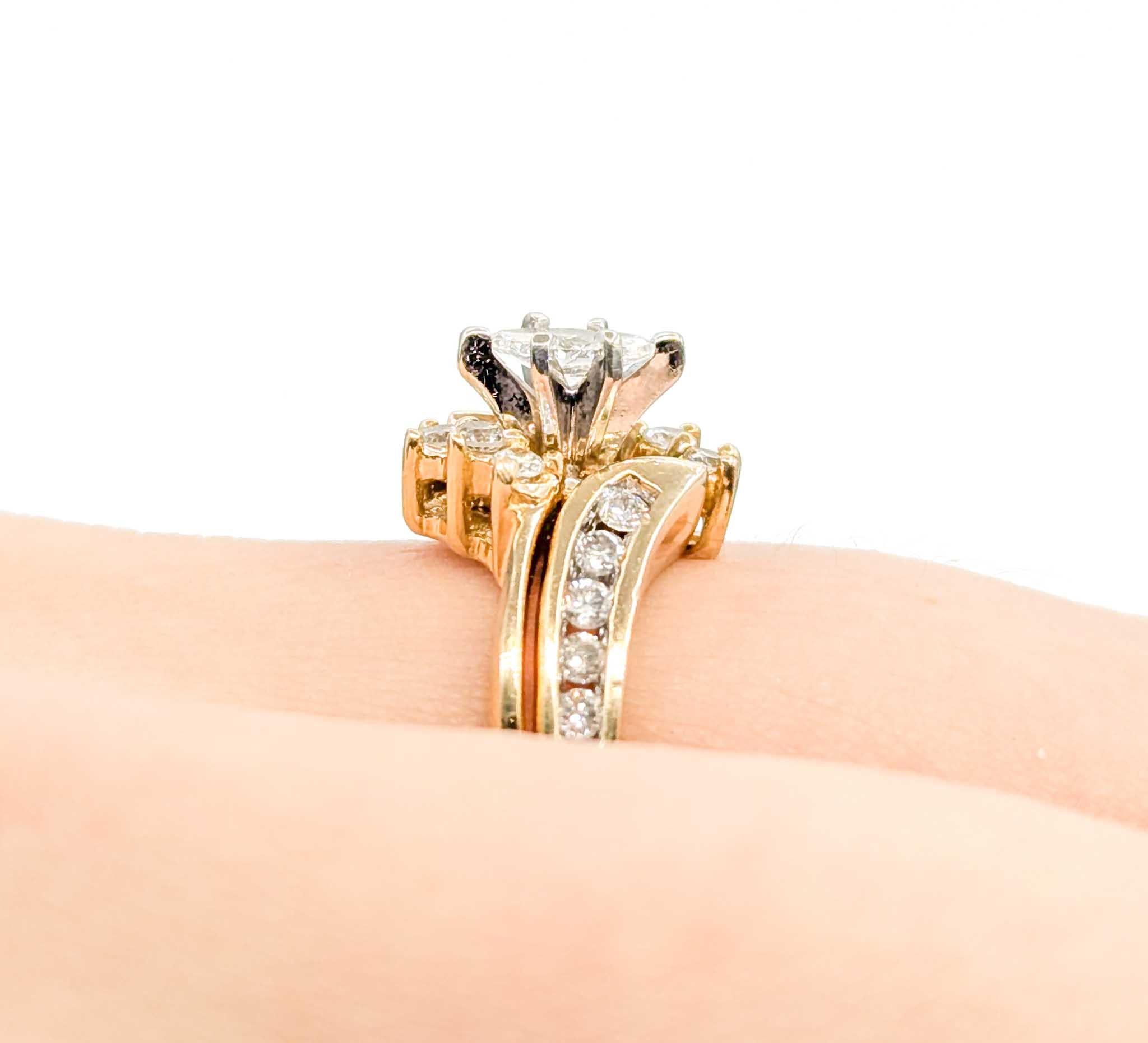Marquise Cut Timeless Diamond Wedding Set in 14k Yellow Gold For Sale