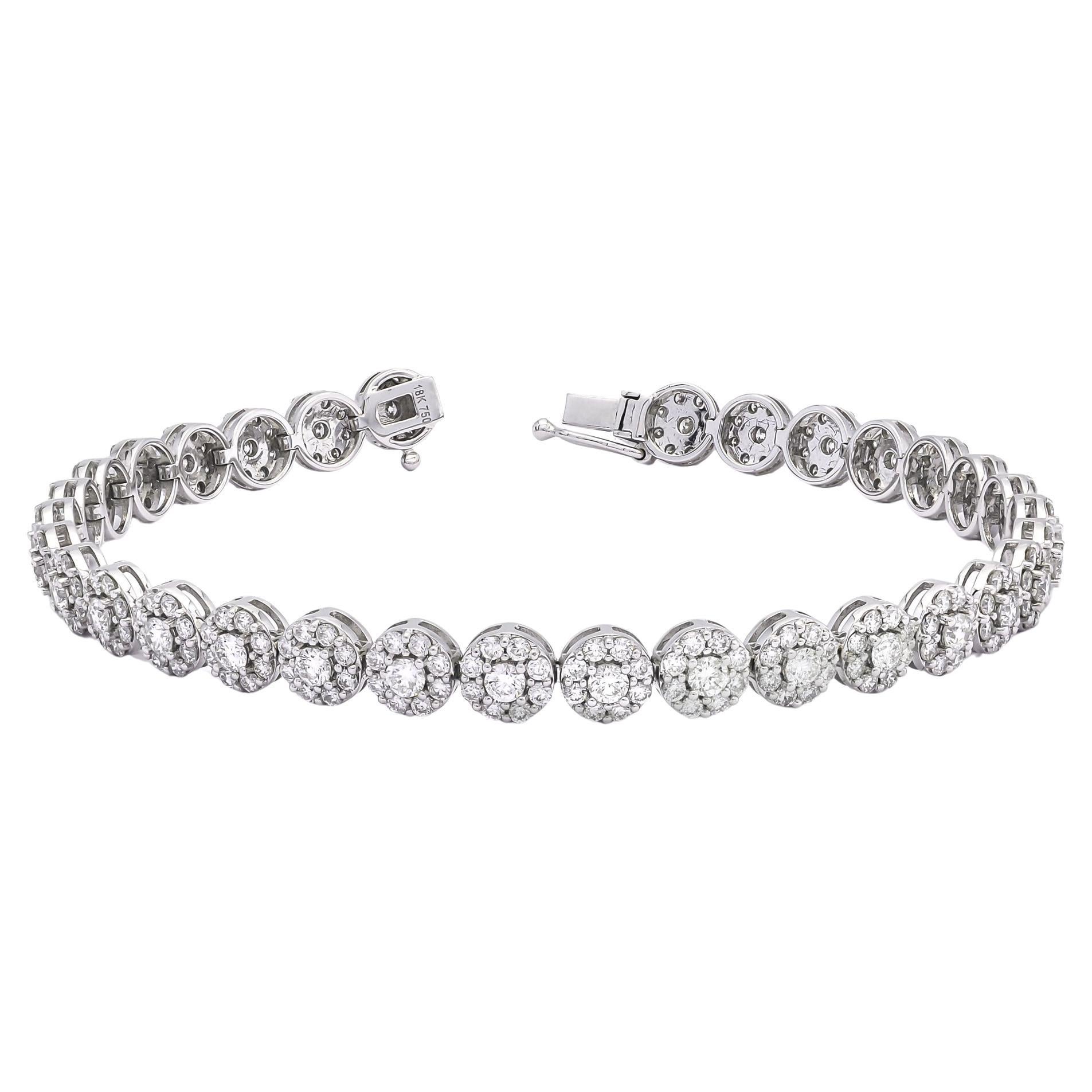 Natural Diamond4.62 CT  18KT White Gold Classic Cluster Bracelet  For Sale