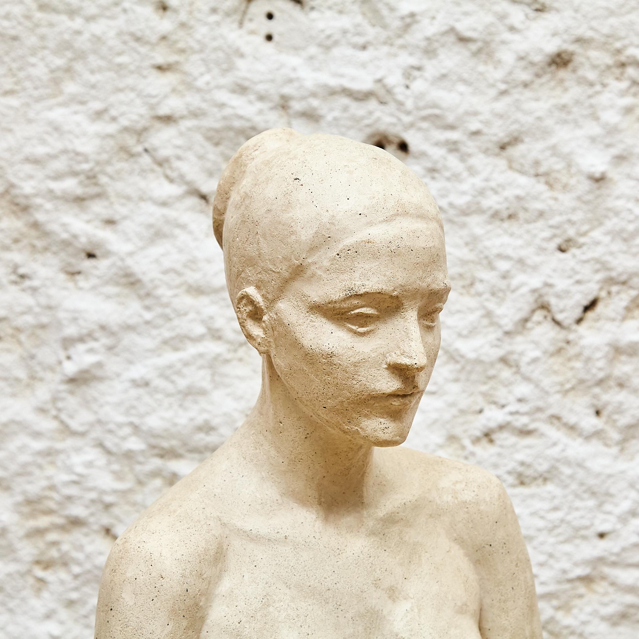 Mid-20th Century Timeless Elegance: 1960 Spanish Nude Woman Sculpture - Plaster, Painted Art