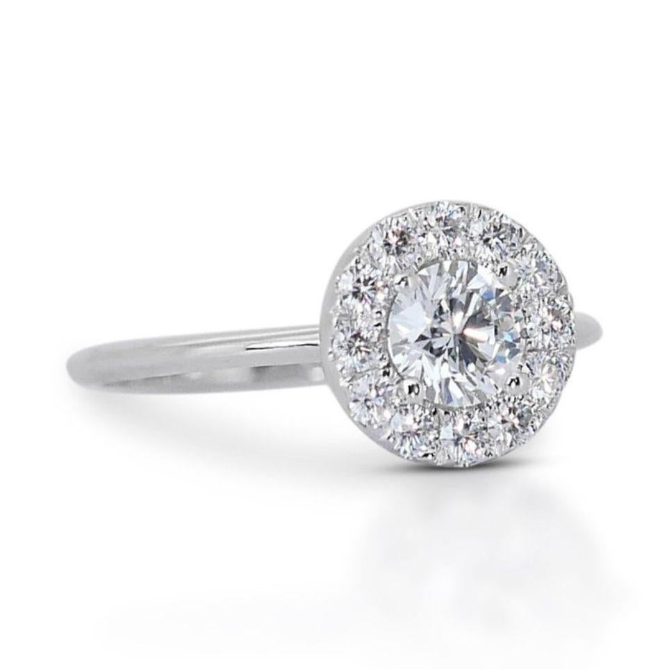 Round Cut Timeless Elegance: Dazzling 0.8ct Round Diamond Ring in 18K White Gold For Sale