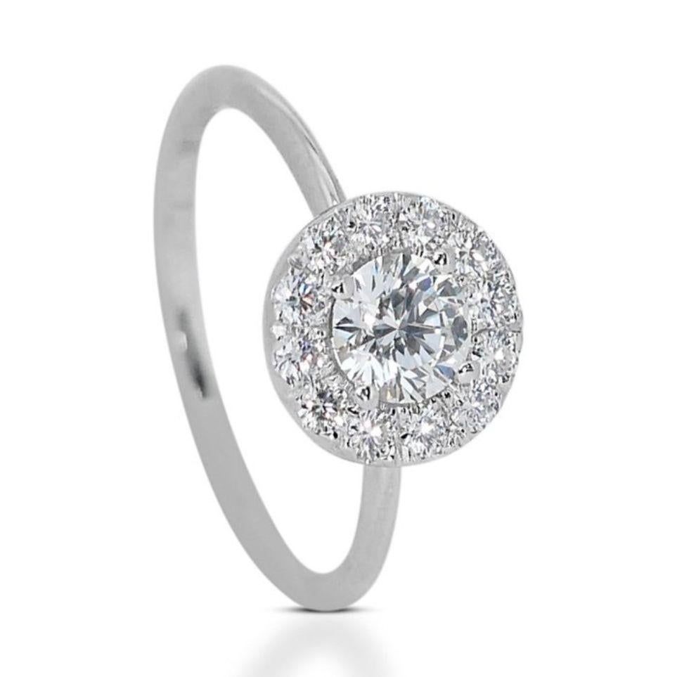Timeless Elegance: Dazzling 0.8ct Round Diamond Ring in 18K White Gold For Sale 1