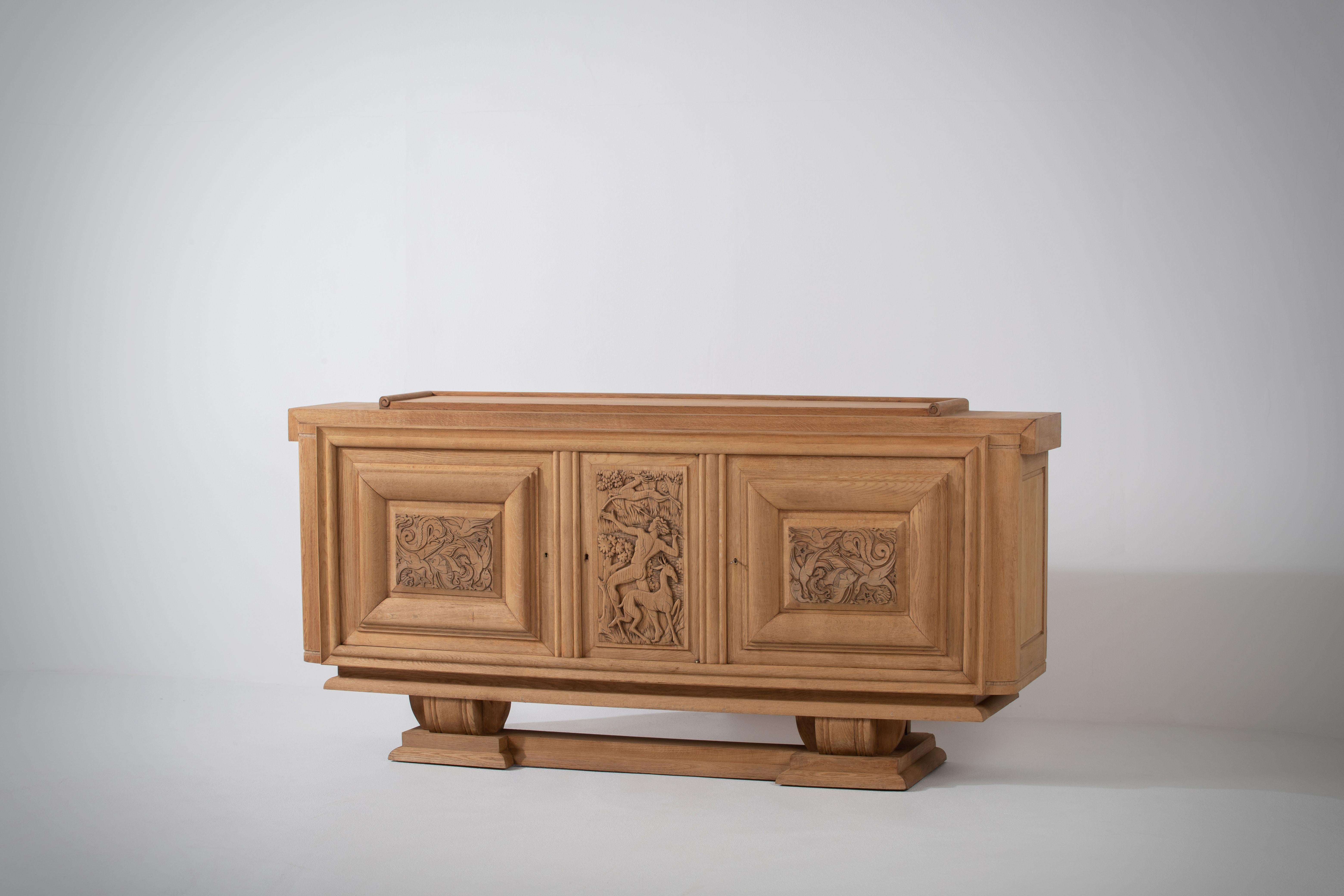 Timeless Elegance, Hand-Carved Classical Buffet with Enchanting Hunting Scene For Sale 2