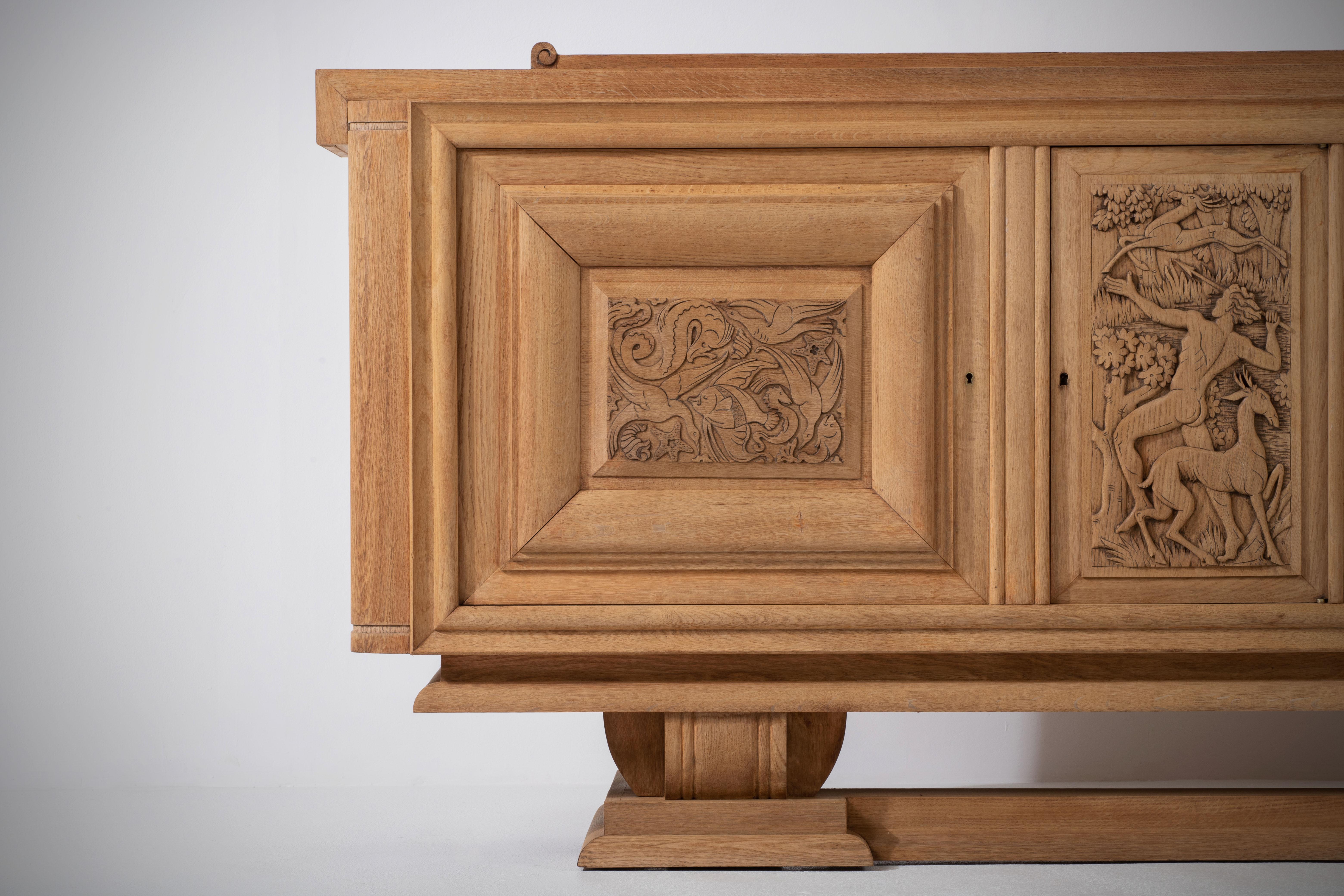Timeless Elegance, Hand-Carved Classical Buffet with Enchanting Hunting Scene For Sale 3