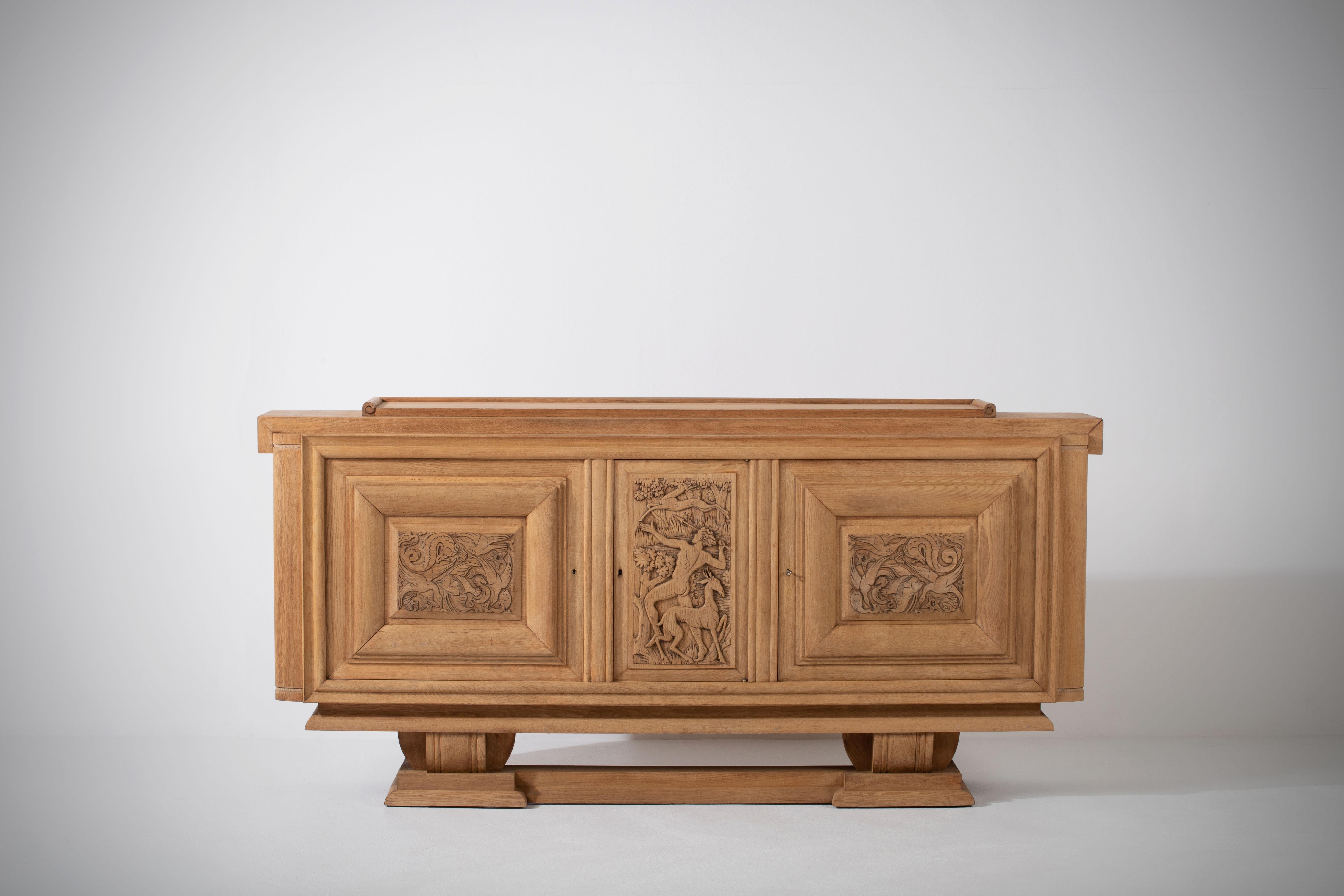 Timeless Elegance, Hand-Carved Classical Buffet with Enchanting Hunting Scene For Sale 4