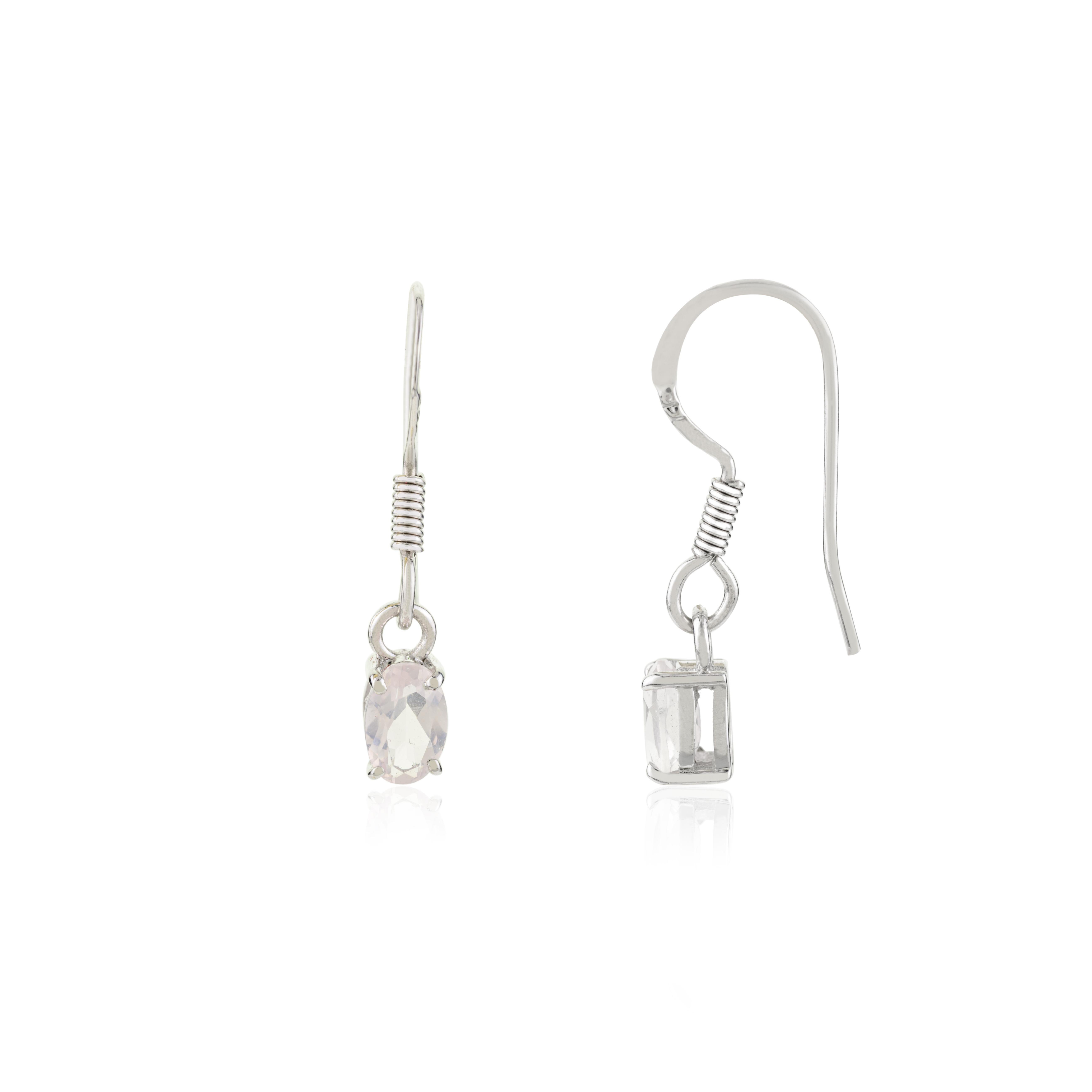 Elegance intemporelle Pendants d'oreilles en Quartz Rose en Argent 925 Cadeau pour Elle en vente 5